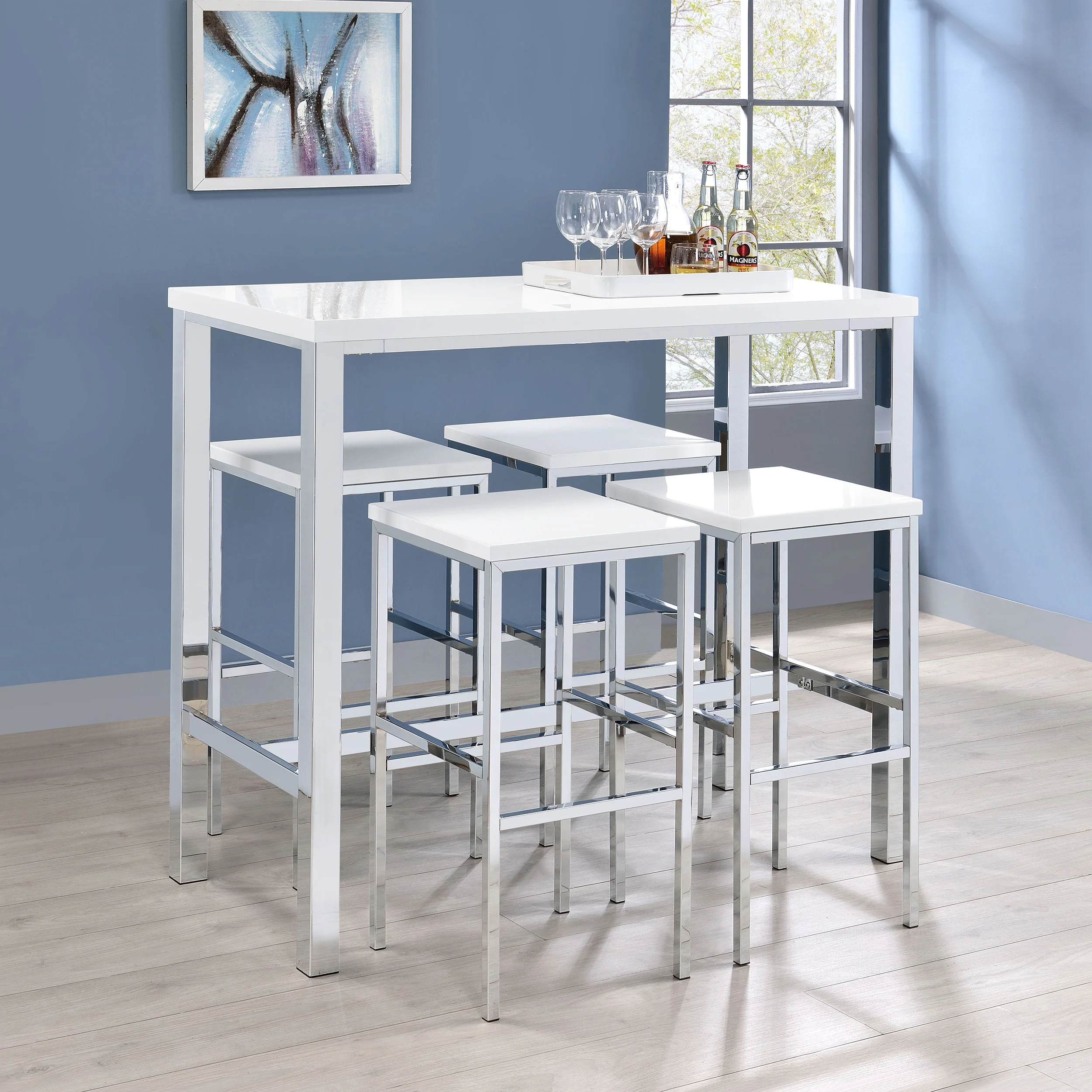 Natividad - 5 Piece Pub Height Bar Table Set - White High Gloss - Image 12