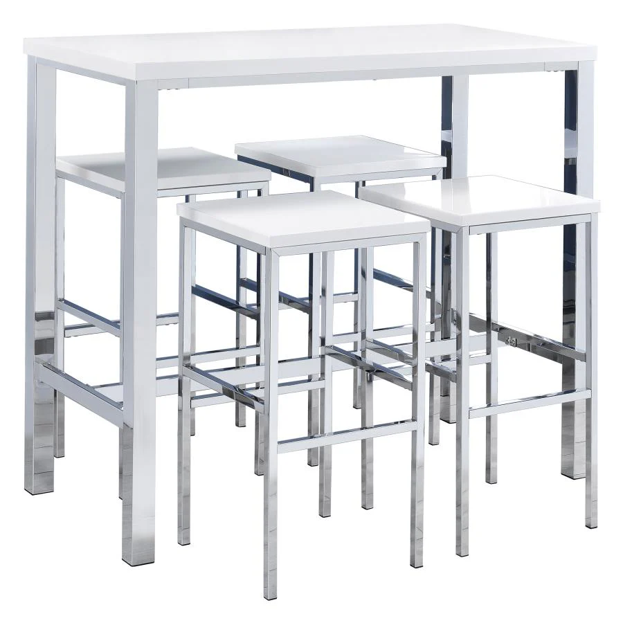 Natividad - 5 Piece Pub Height Bar Table Set - White High Gloss - Image 2
