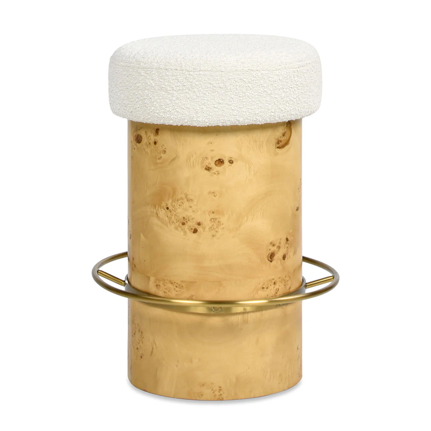 Nebula - Backless Round Upholstered Counter Stool With Burl - Ivory White - Image 4