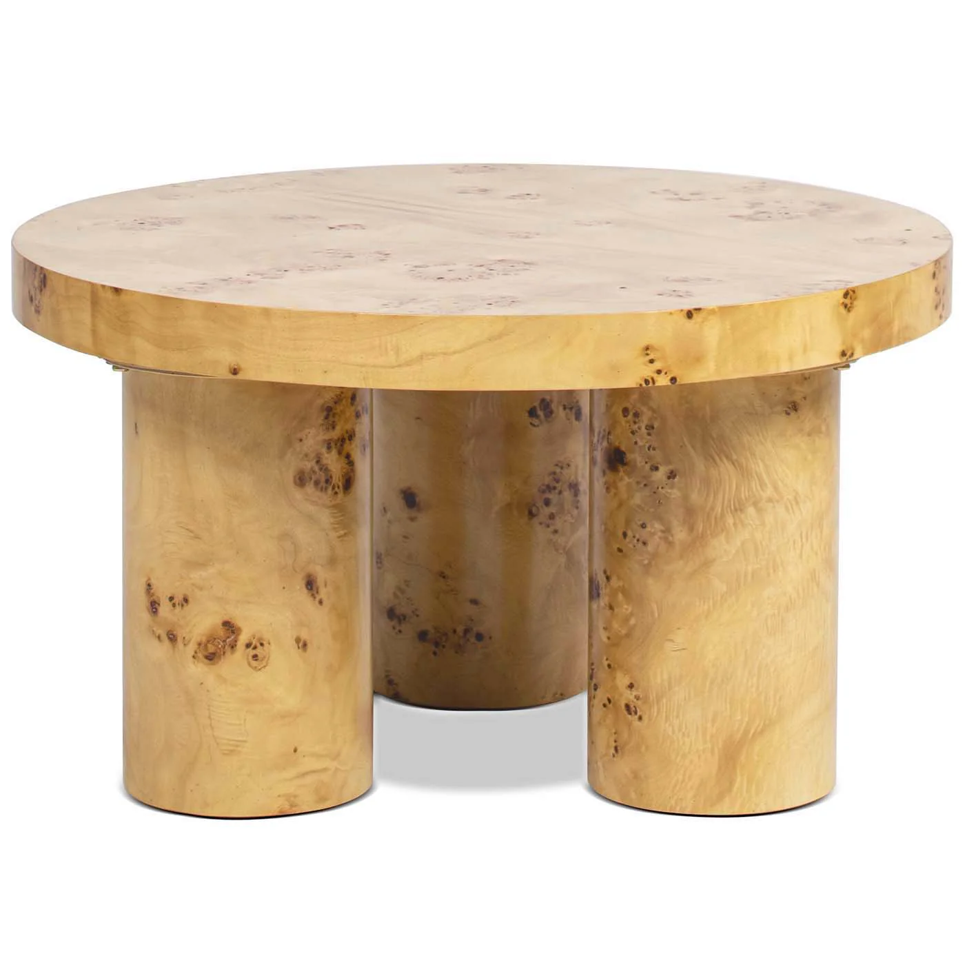 Nebula - Round Pillar Leg Coffee Table - Warm Natural Brown Burl - Image 2
