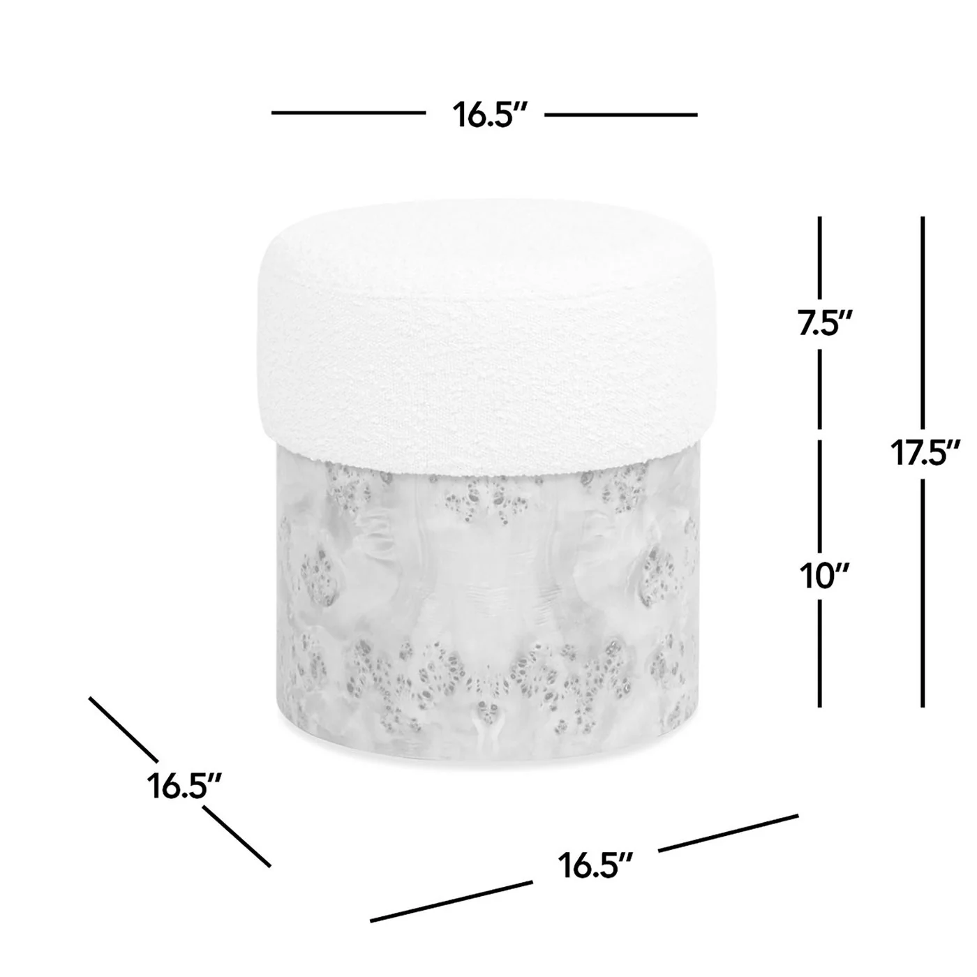 Nebula - Round Upholstered Ottoman - White - Image 6