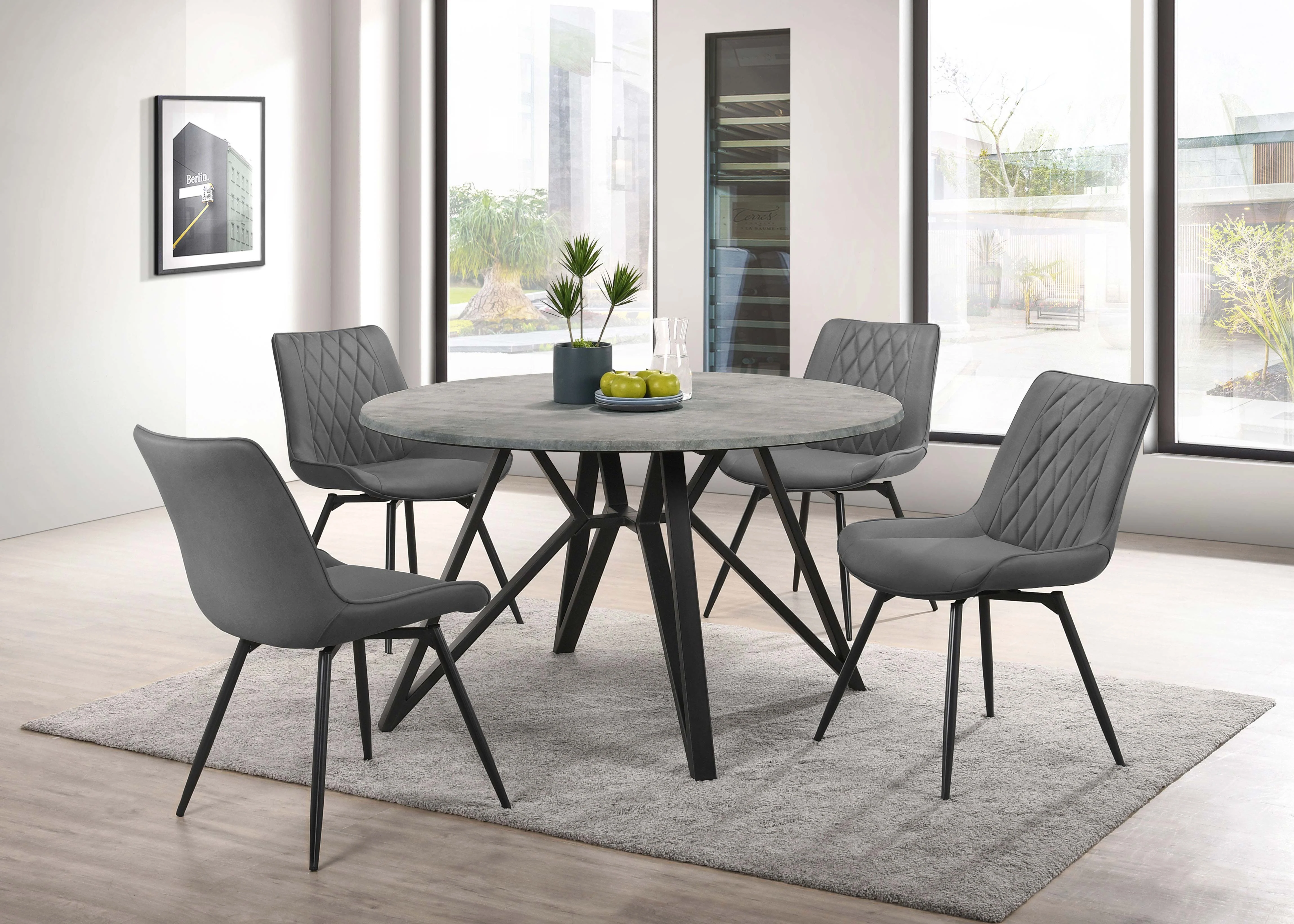 Neil - 5 Piece Round Dining Table Set Concrete - Gunmetal - Image 13