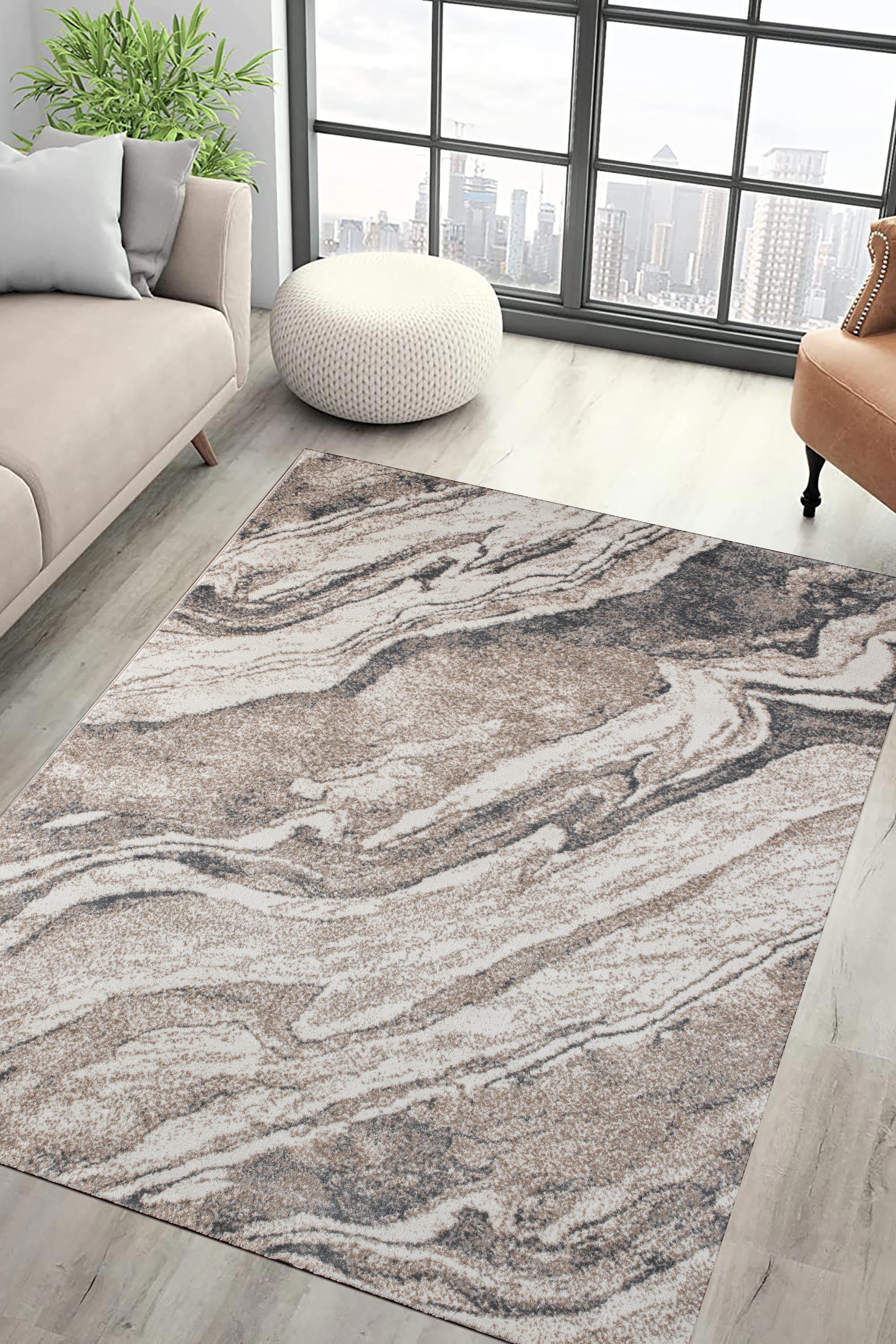 .Mirage Beige & Gray Marble-Pattern Area Rug 6'6" x 9' - Image 2