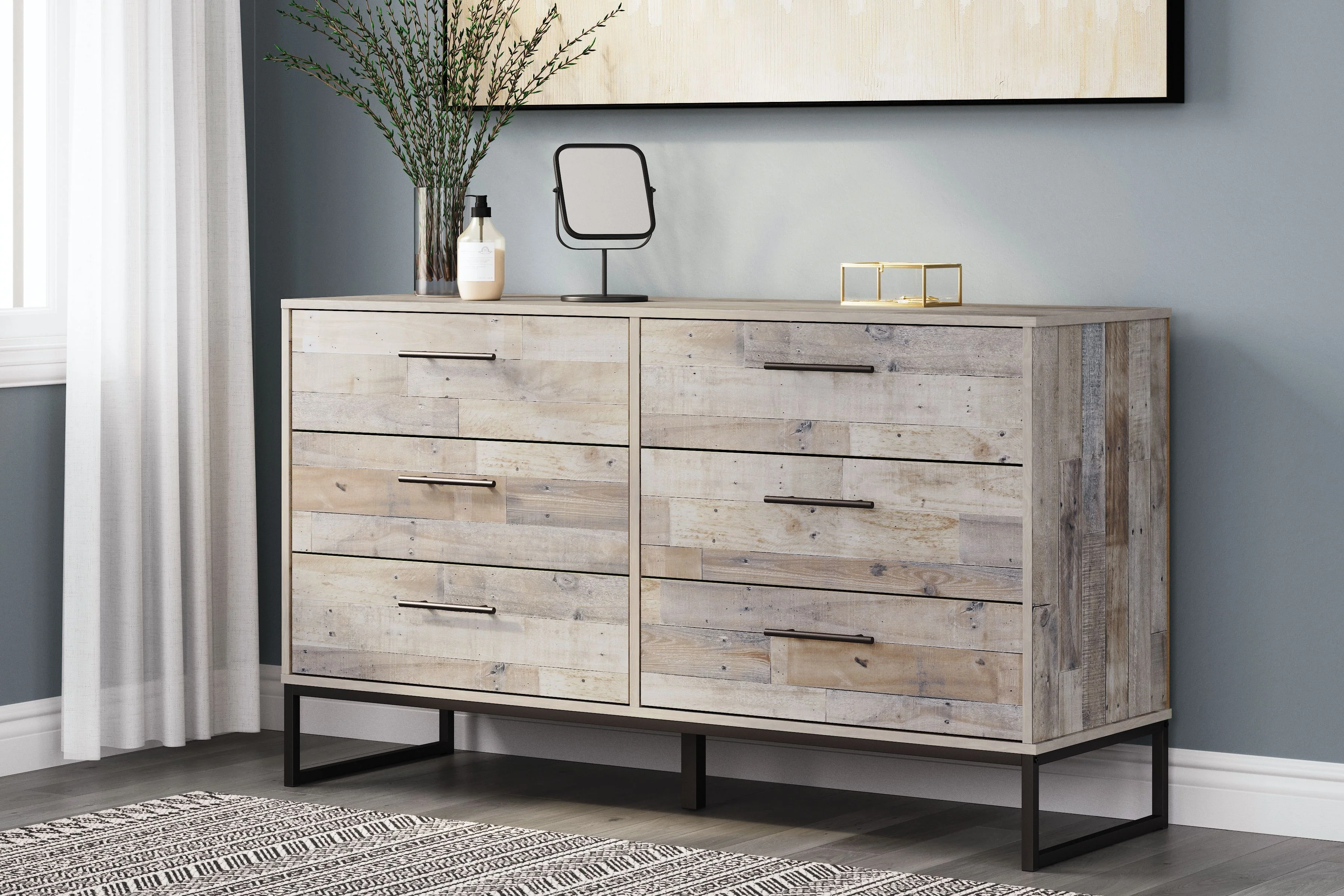 Neilsville - Six Drawer Dresser - Vinyl-Wrapped - Whitewash - Image 2