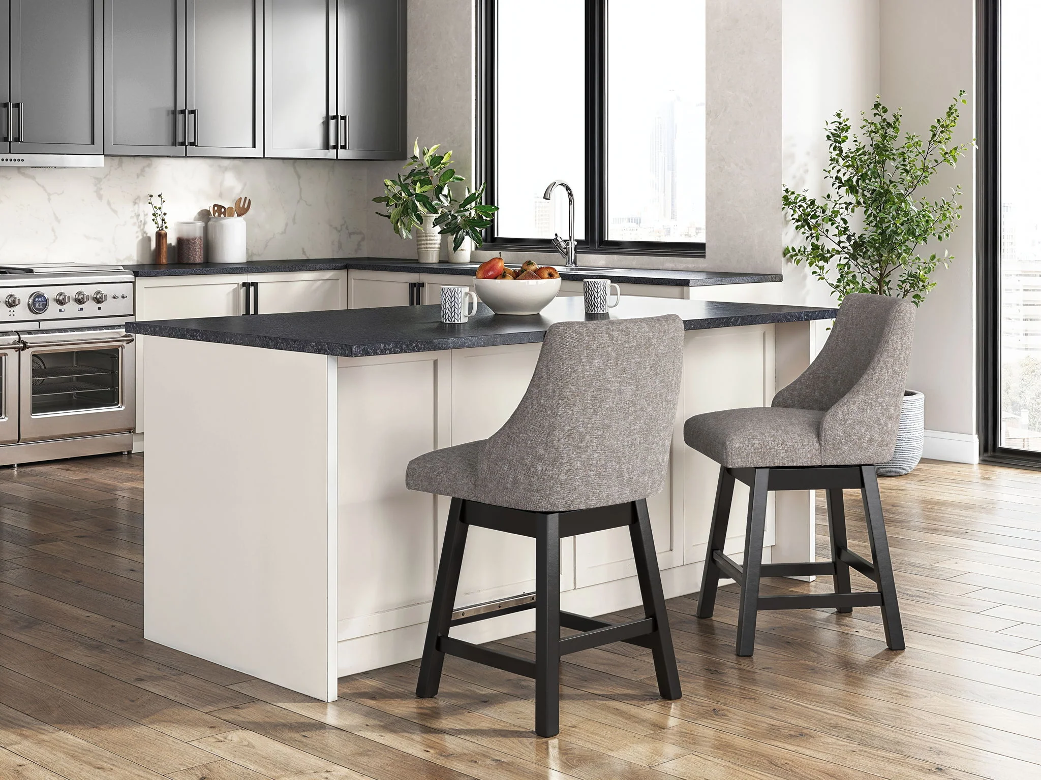 Neymorton - Upholstered Swivel Barstool (Set of 2) - Dark Grayish Brown - Image 5