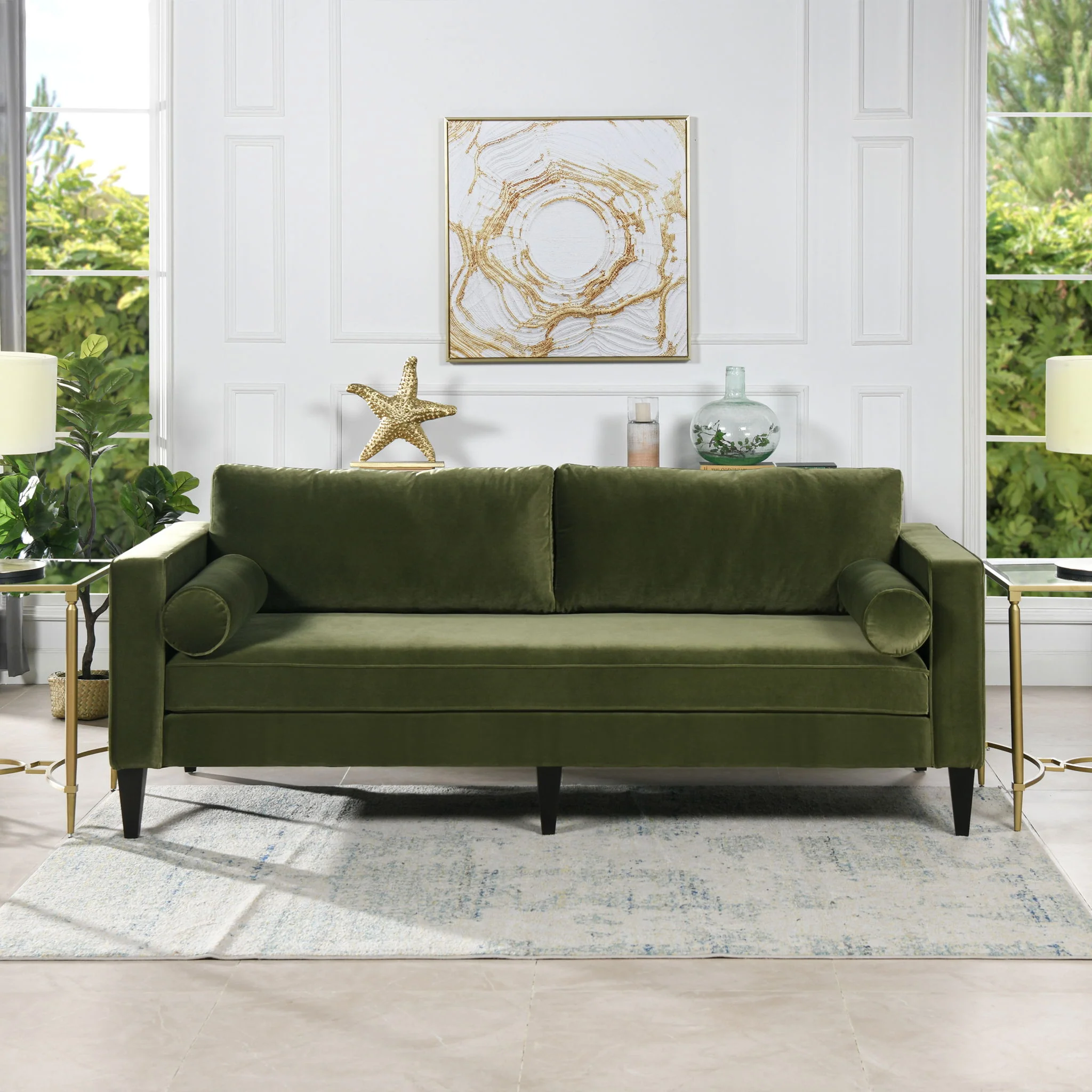 Nicholi - Mid-Century Modern Sofa - Olive Green - Image 3