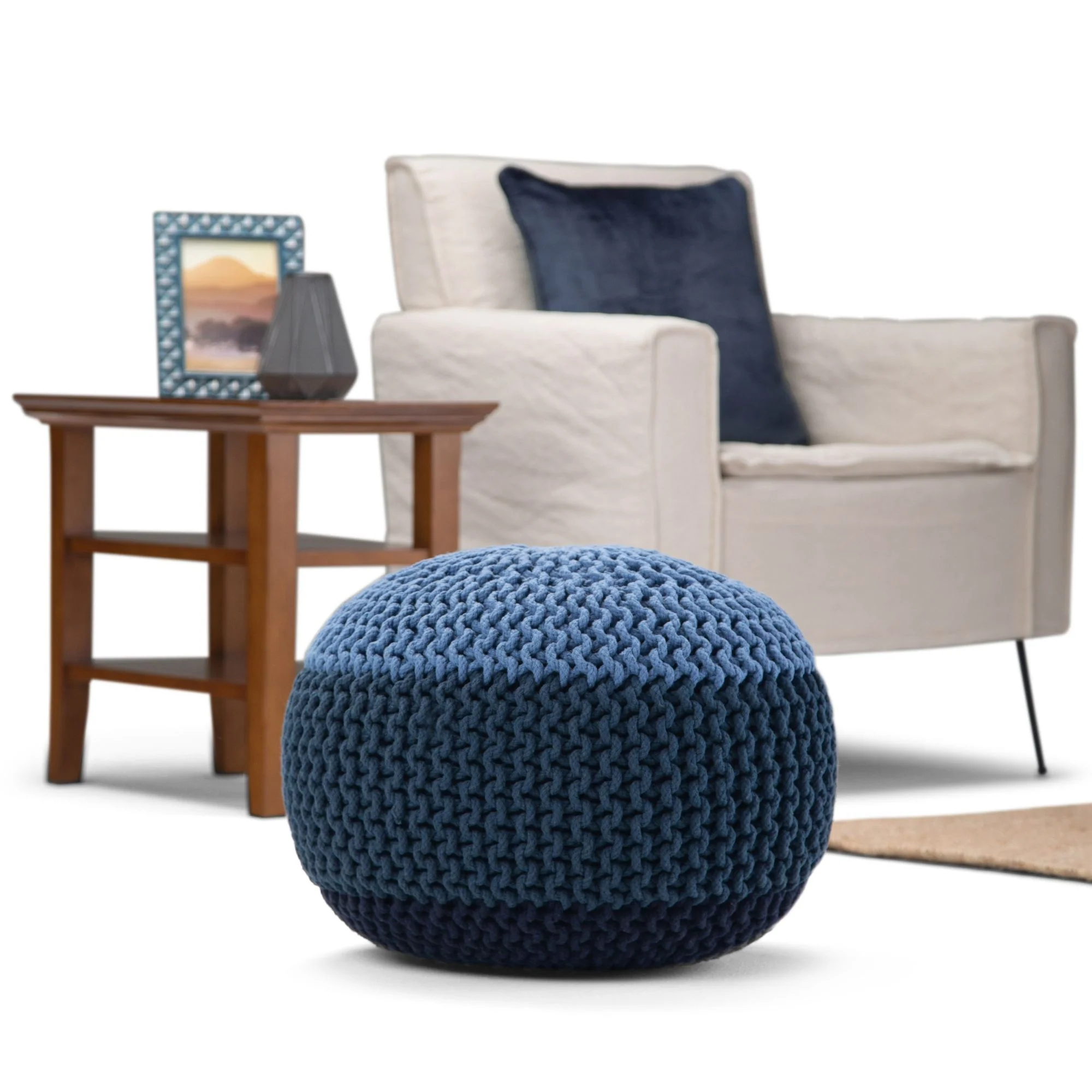 Nikki - Handcrafted Hand Knit Round Pouf - Image 4
