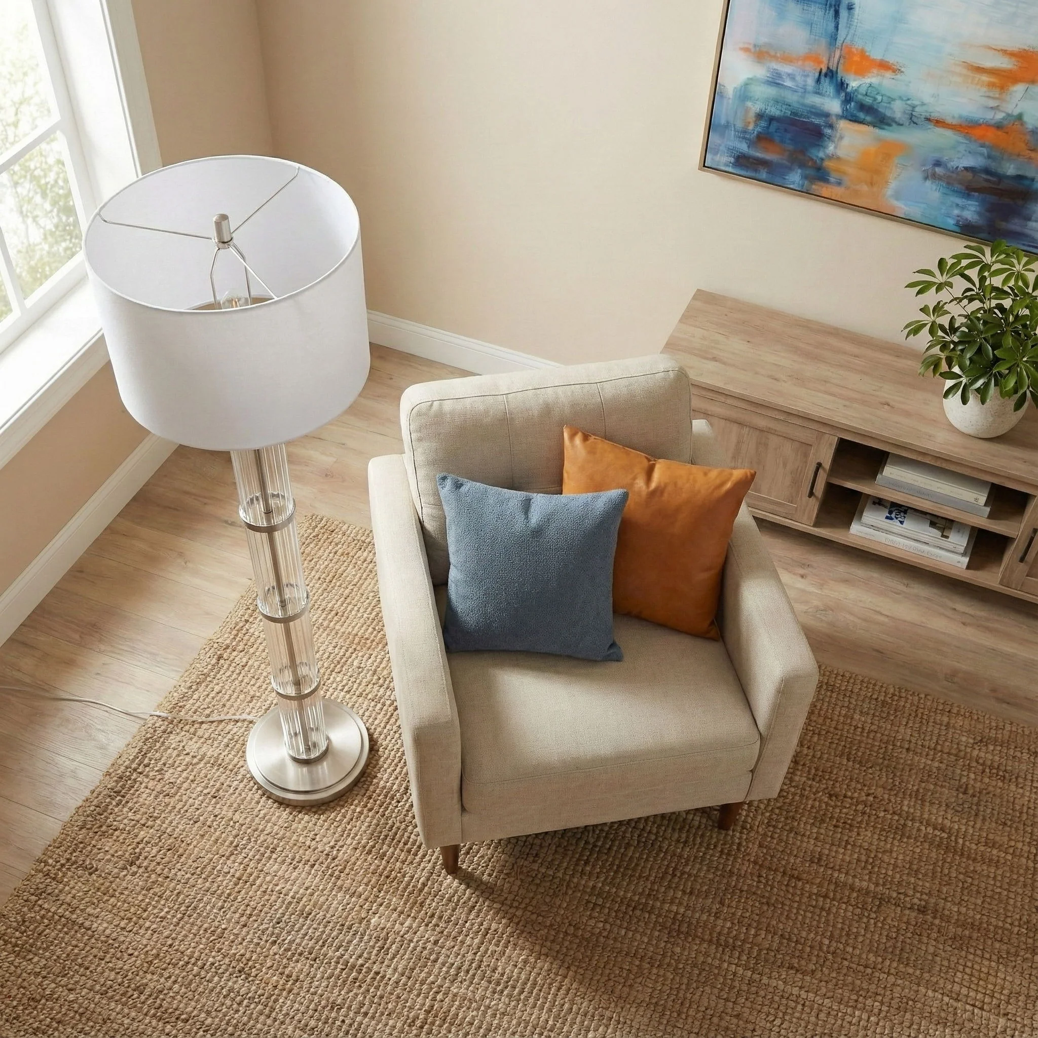 Nimbus - Floor Lamp With 3 Way Rotary Switch Clear Body Base - Silver Gray / White - Image 4