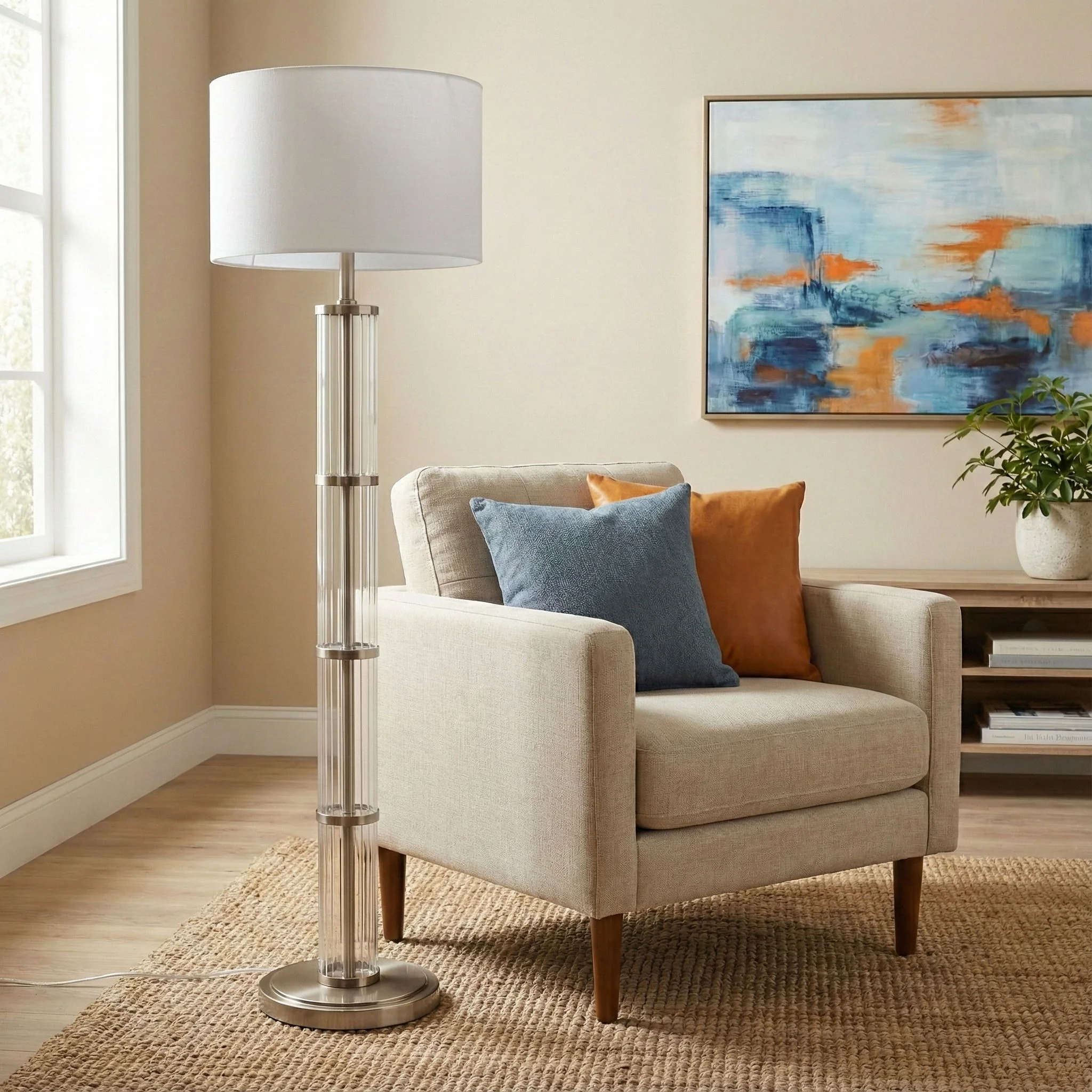 Nimbus - Floor Lamp With 3 Way Rotary Switch Clear Body Base - Silver Gray / White - Image 5