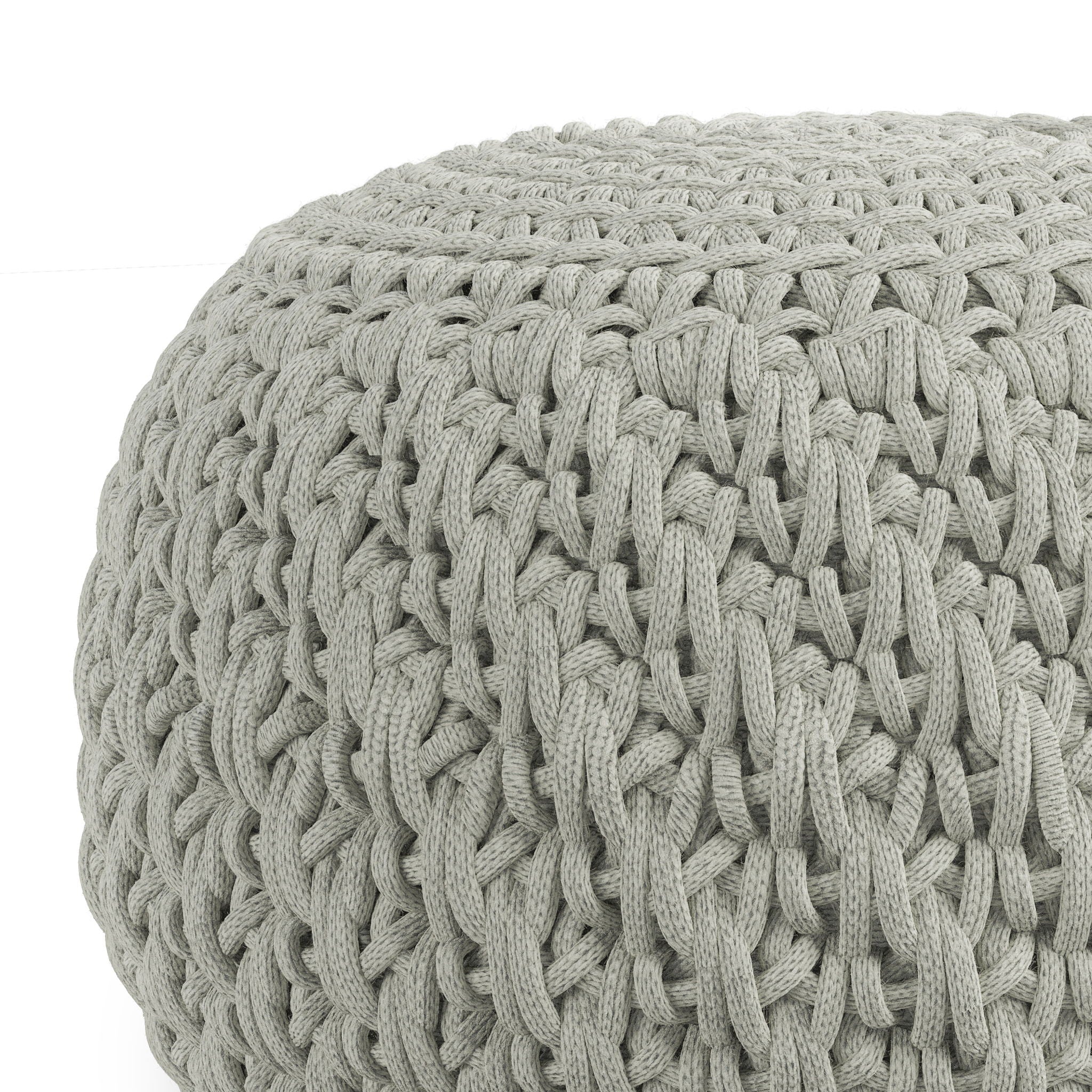 Nisi - Round Knitted Outdoor / Indoor Pouf - Light Gray - Image 4