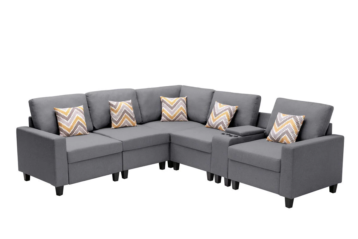 Nolan - Fabric 6 Piece Sectional Sofa With Pillows And Interchangeable Legs - Image 16
