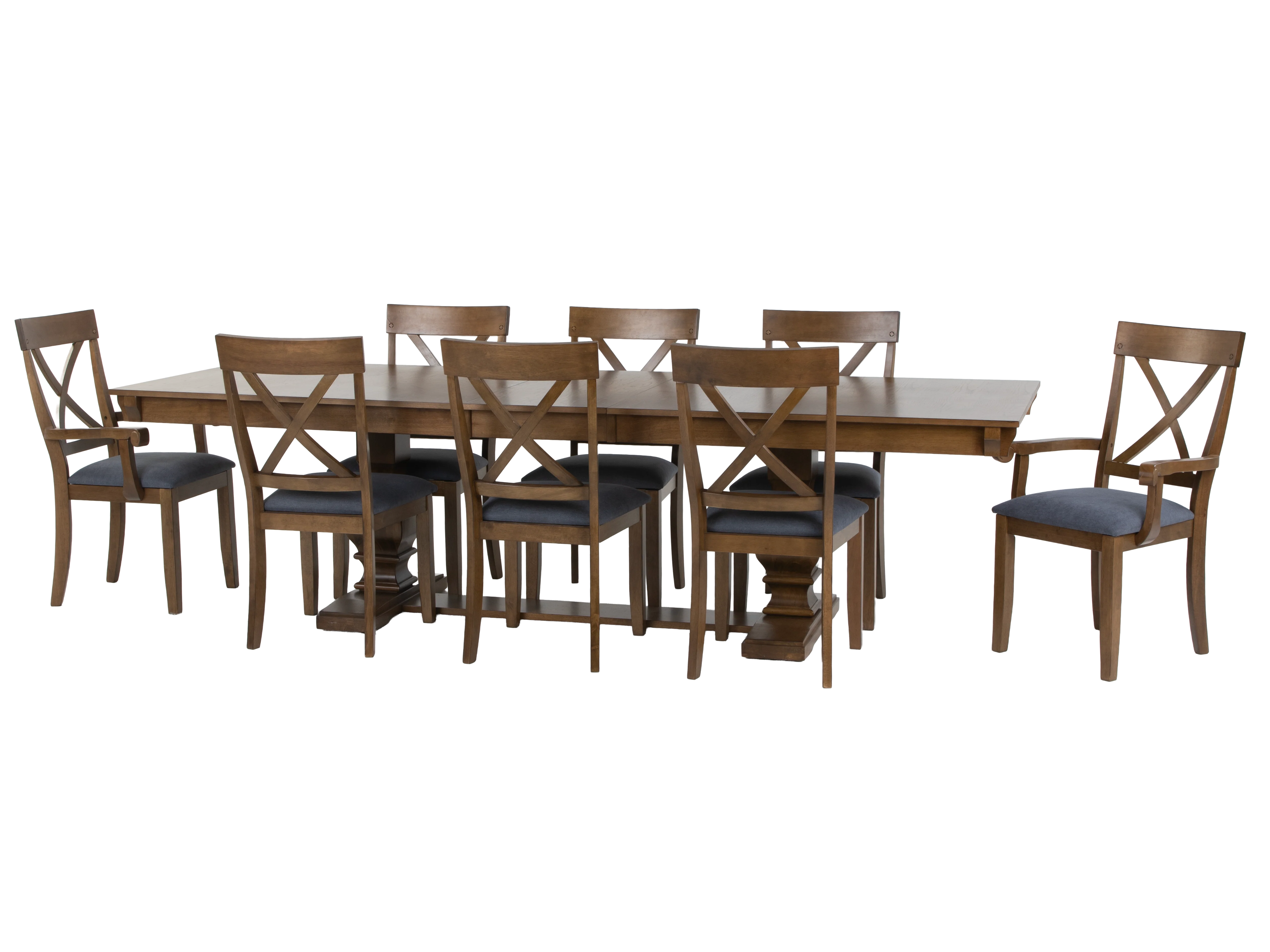 Oak Double-Pedestal 11-Piece Extension Dining Set with X-Back Chairs - Image 2