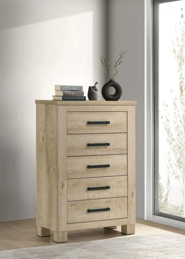 Oakglen - 5-Drawer Bedroom Chest Of Drawers - Weathered Oak - Image 2