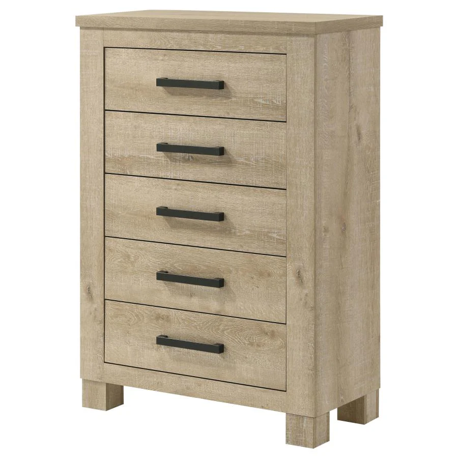 Oakglen - 5-Drawer Bedroom Chest Of Drawers - Weathered Oak - Image 4