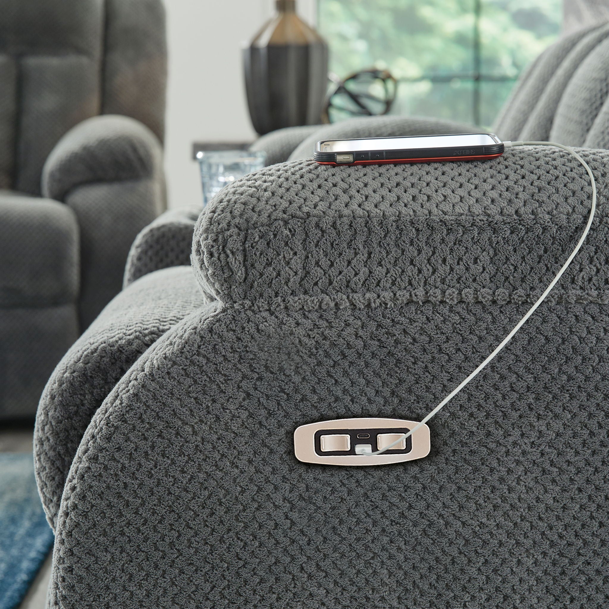 Observation - Double Reclining Power Loveseat With Console - Steel - Image 7