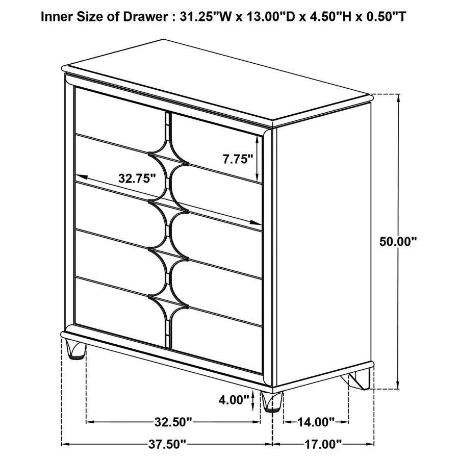 Olivia - 5-Drawer Bedroom Chest Of Drawers - Pearl White - Image 14