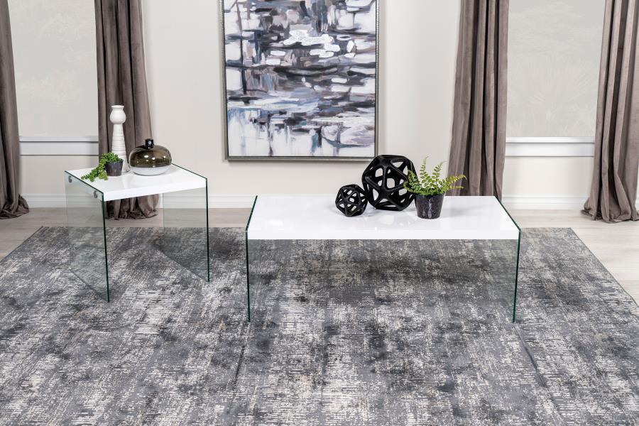 Opal Square Glass Frame Side End Table White High Gloss - Image 11