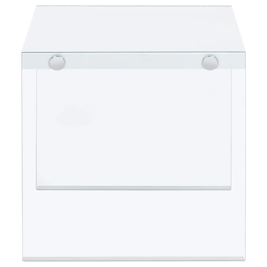 Opal Square Glass Frame Side End Table White High Gloss - Image 4