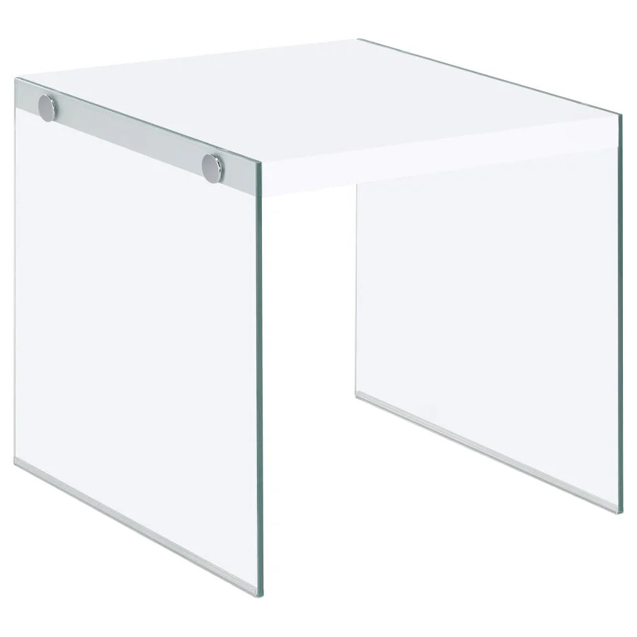 Opal Square Glass Frame Side End Table White High Gloss - Image 5