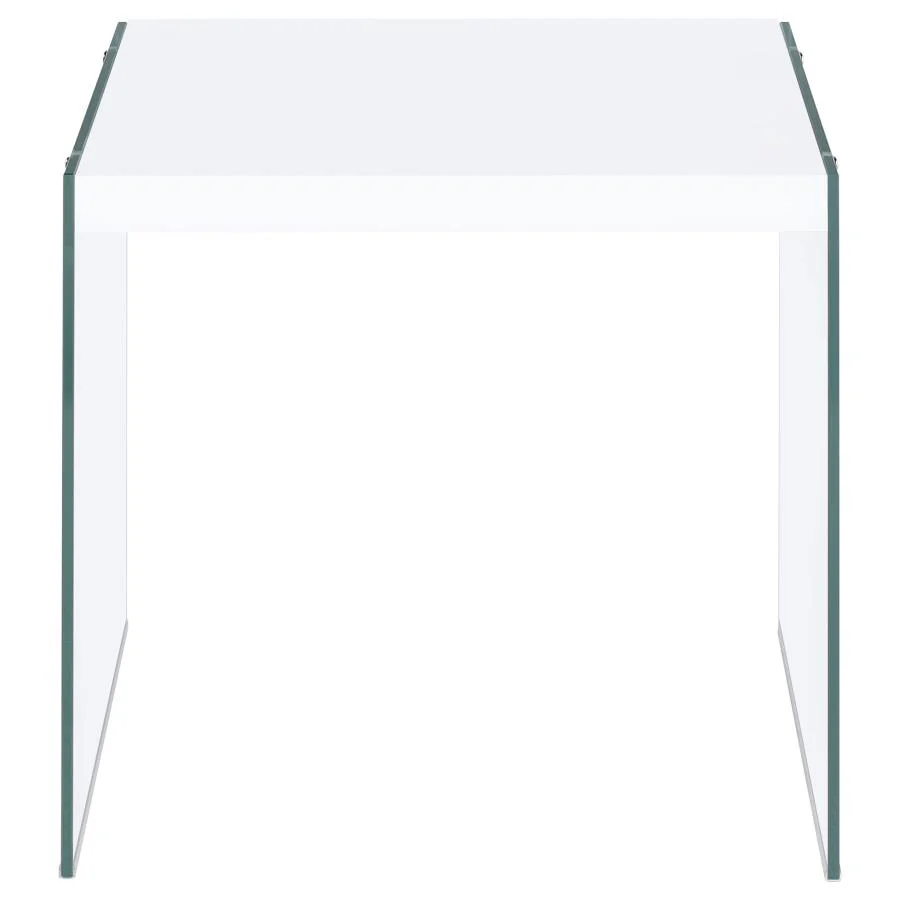 Opal Square Glass Frame Side End Table White High Gloss - Image 6