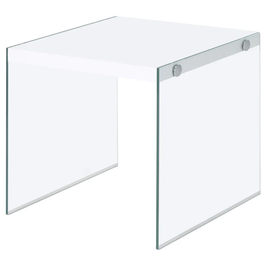 Opal Square Glass Frame Side End Table White High Gloss - Image 7