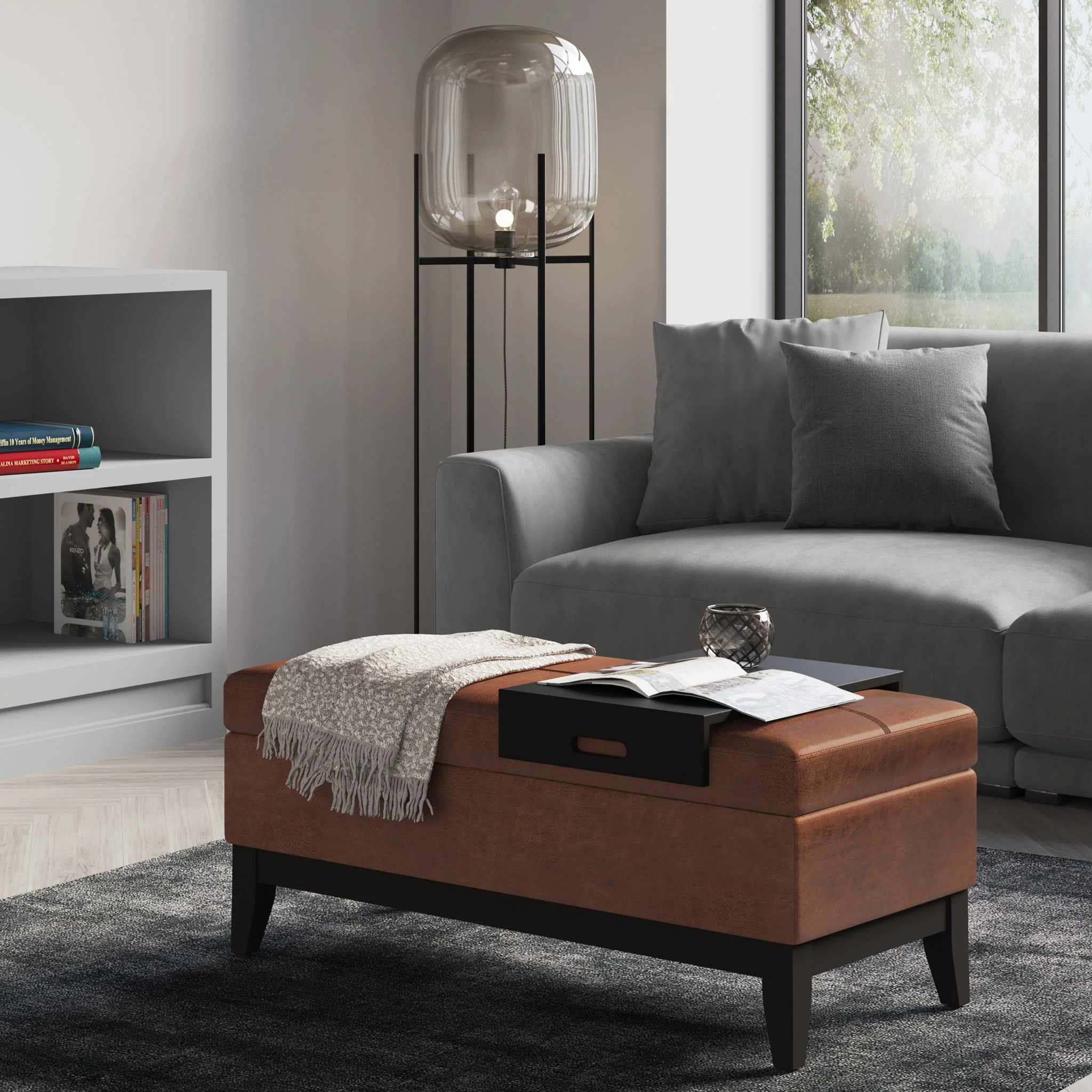 Oregon - Contemporary Storage Ottoman Bench With Tray - Image 30