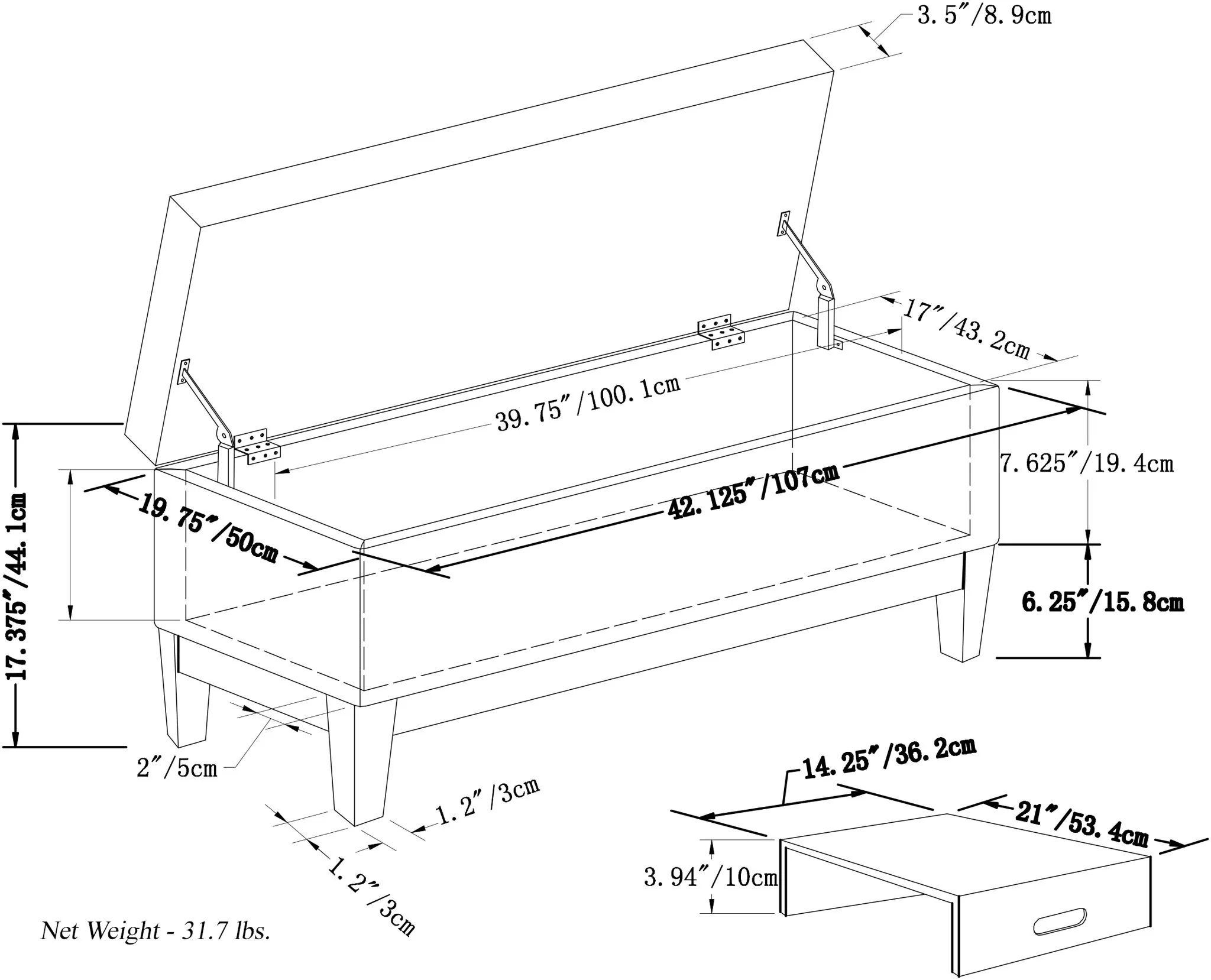 Oregon - Storage Ottoman Bench With Tray - Distressed Black - Image 3