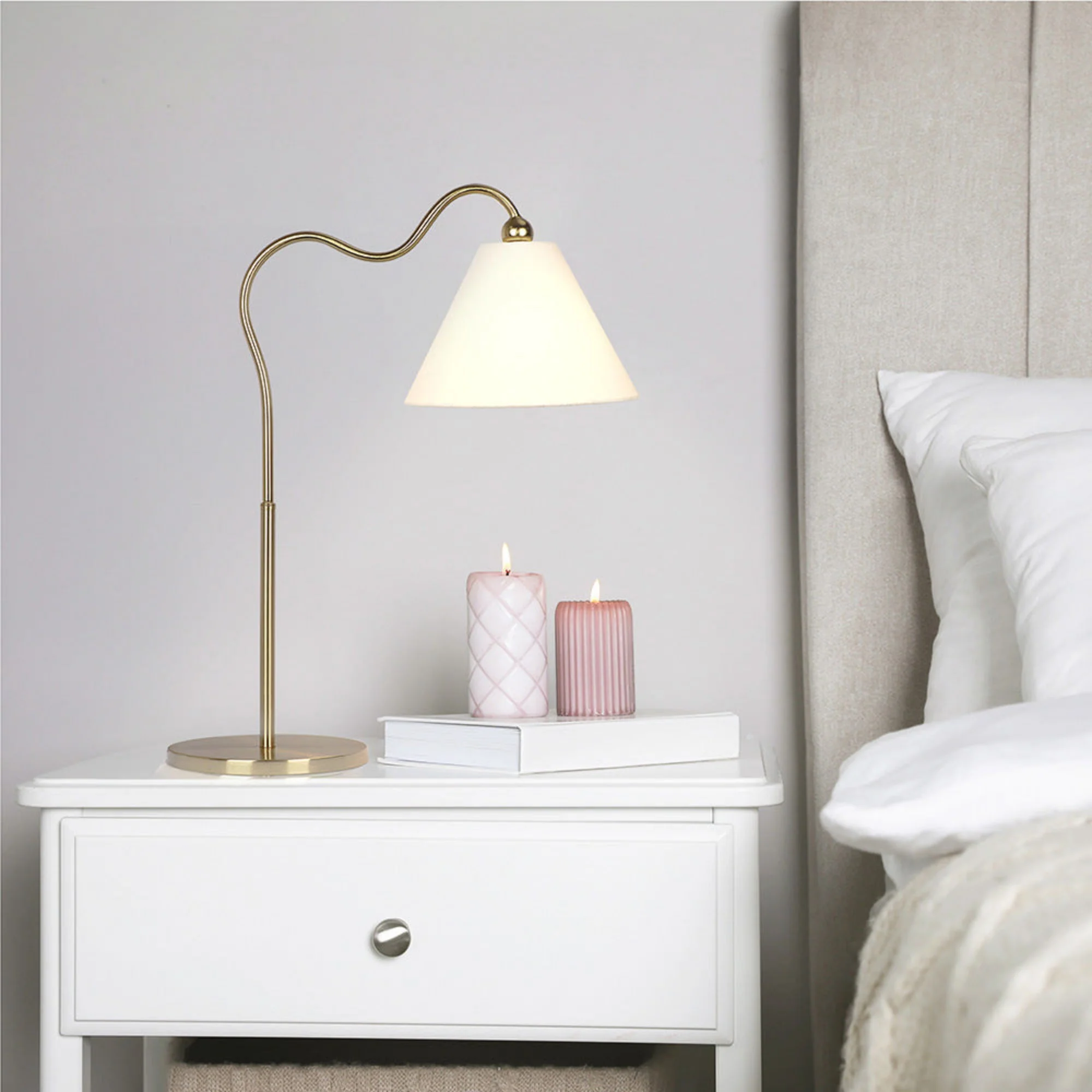 Ornate - Ring Base Curved Table Lamp With Triangle Drum Shade - Gold / White - Image 4