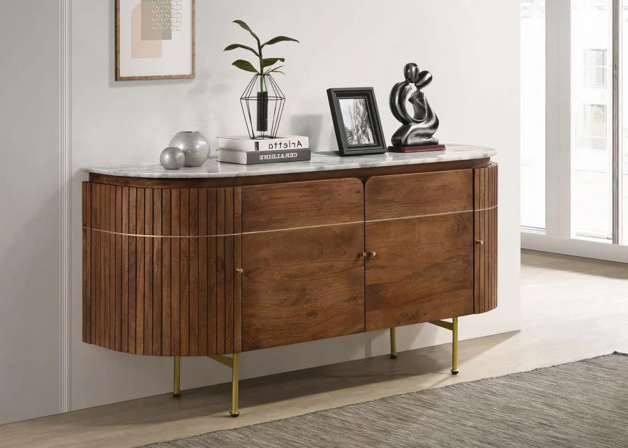 Ortega - 4 Door Marble Top Sideboard Buffet Cabinet - Natural - Image 2