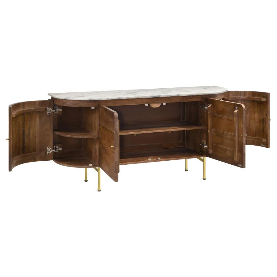 Ortega - 4 Door Marble Top Sideboard Buffet Cabinet - Natural - Image 3