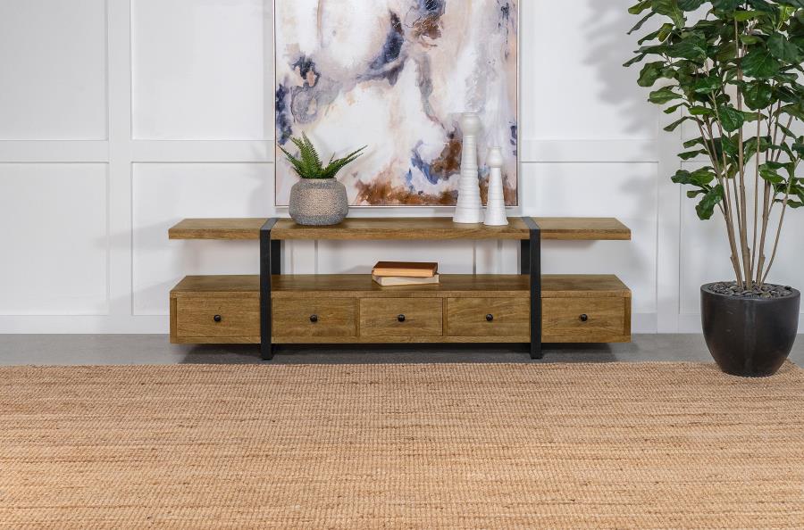 Otto - 5-Drawer Mango Wood TV Stand Media Console - Brown - Image 2