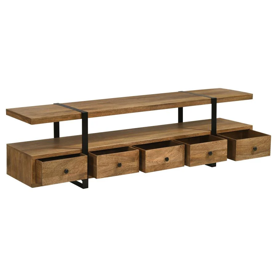 Otto - 5-Drawer Mango Wood TV Stand Media Console - Brown - Image 3