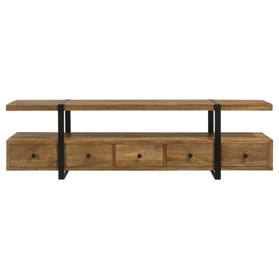 Otto - 5-Drawer Mango Wood TV Stand Media Console - Brown - Image 4