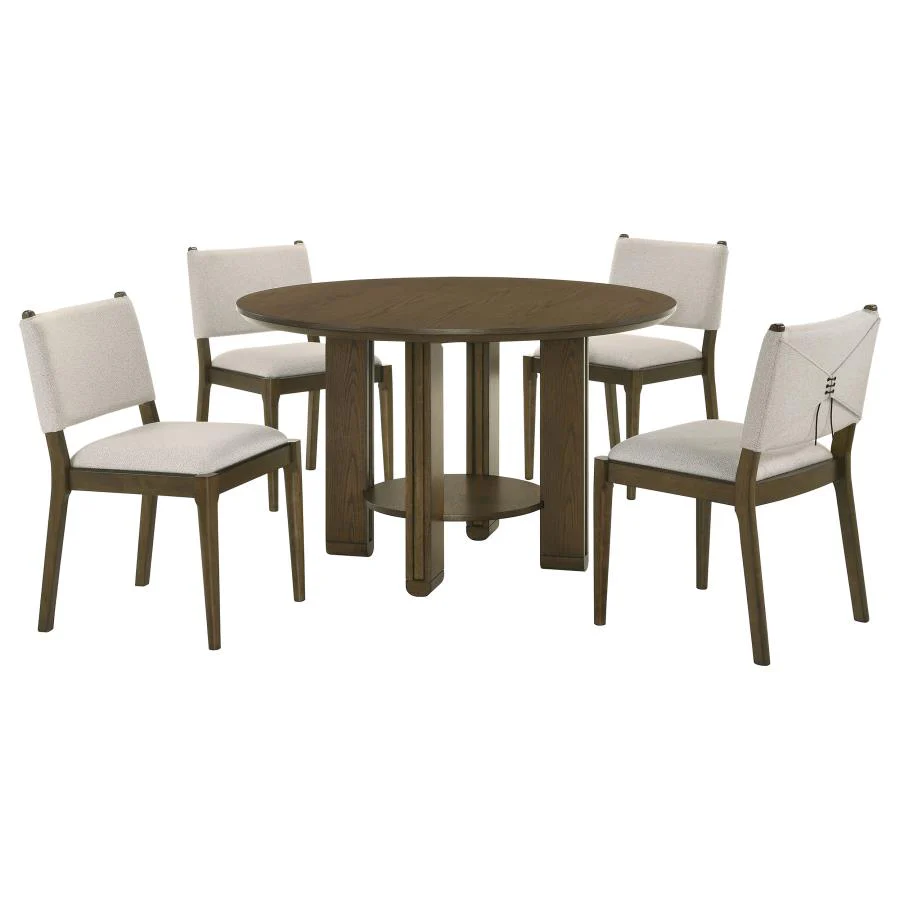 Ottowa - 5 Piece Round Wood Dining Room Table Set - Brown - Image 2