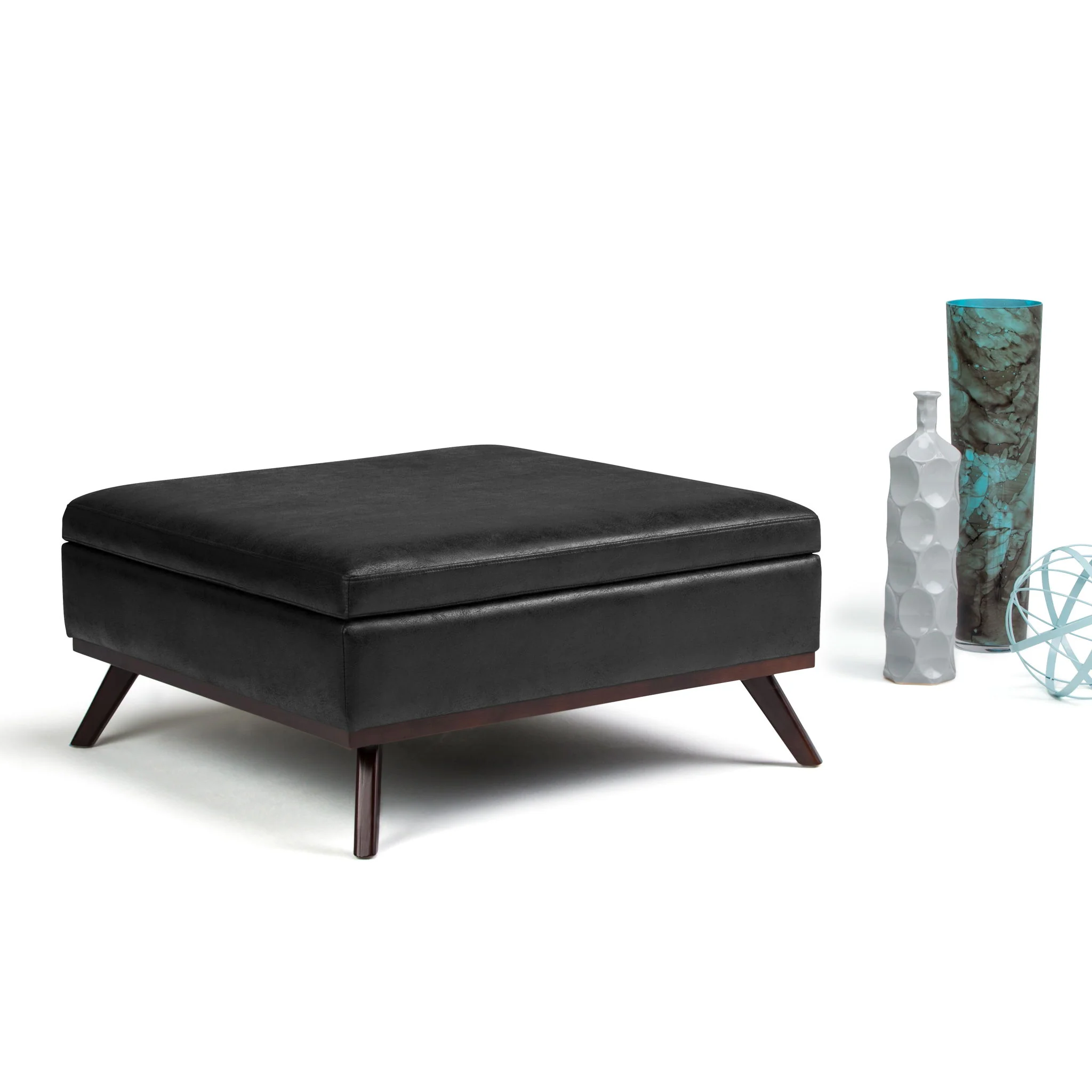 Owen - Square Coffee Table Storage Ottoman - Distressed Black - Image 3