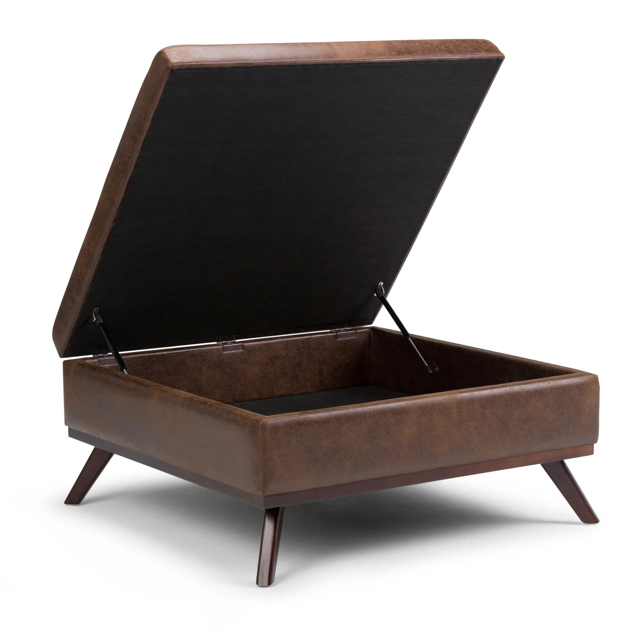 Owen - Square Coffee Table Storage Ottoman - Distressed Chestnut Brown - Image 5