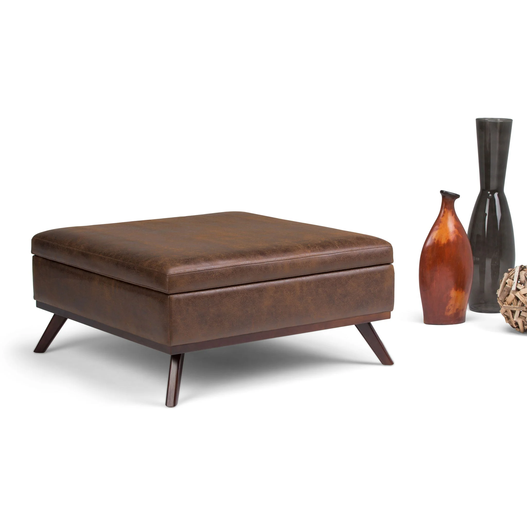 Owen - Square Coffee Table Storage Ottoman - Distressed Chestnut Brown - Image 6
