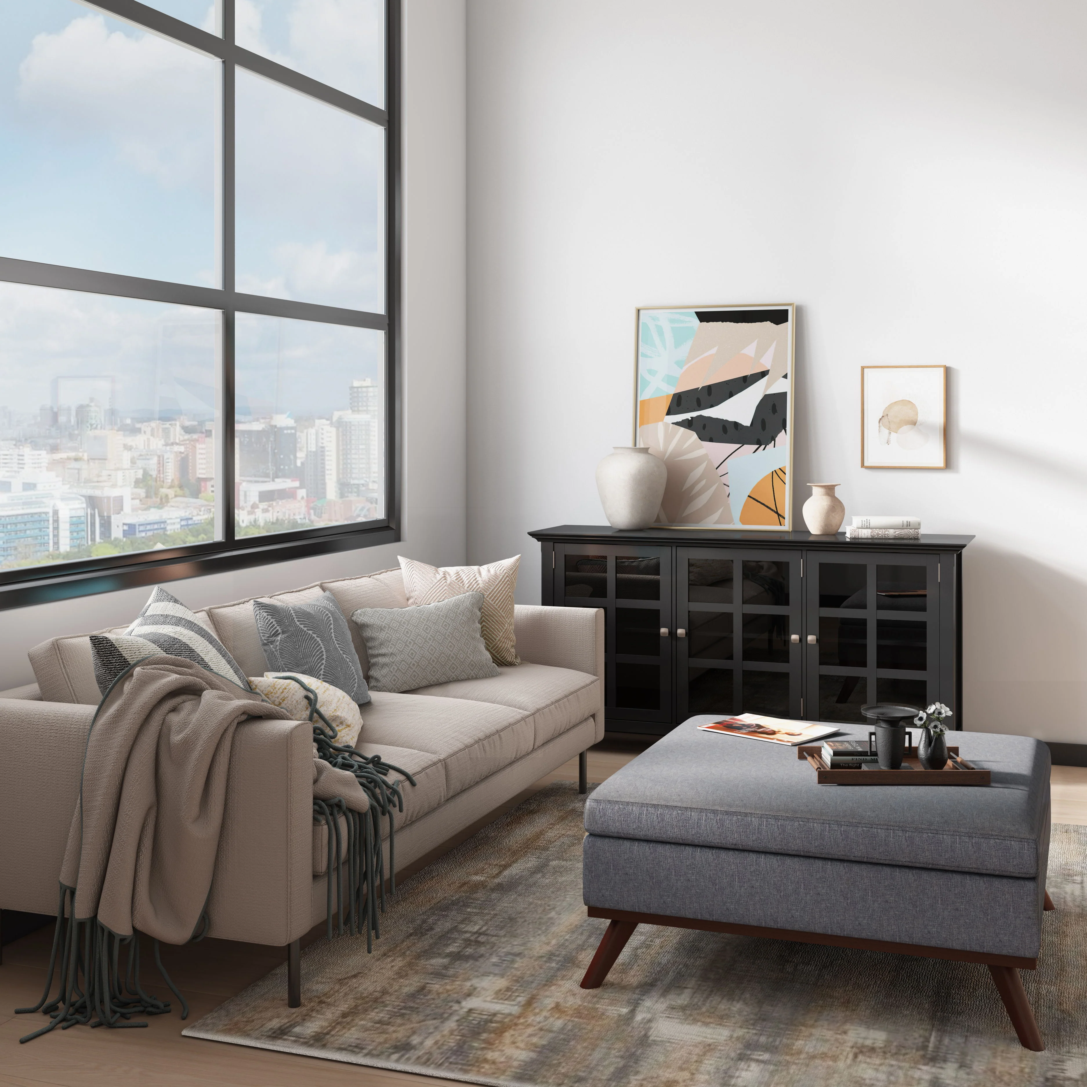 Owen - Square Coffee Table Storage Ottoman - Slate Gray - Image 5