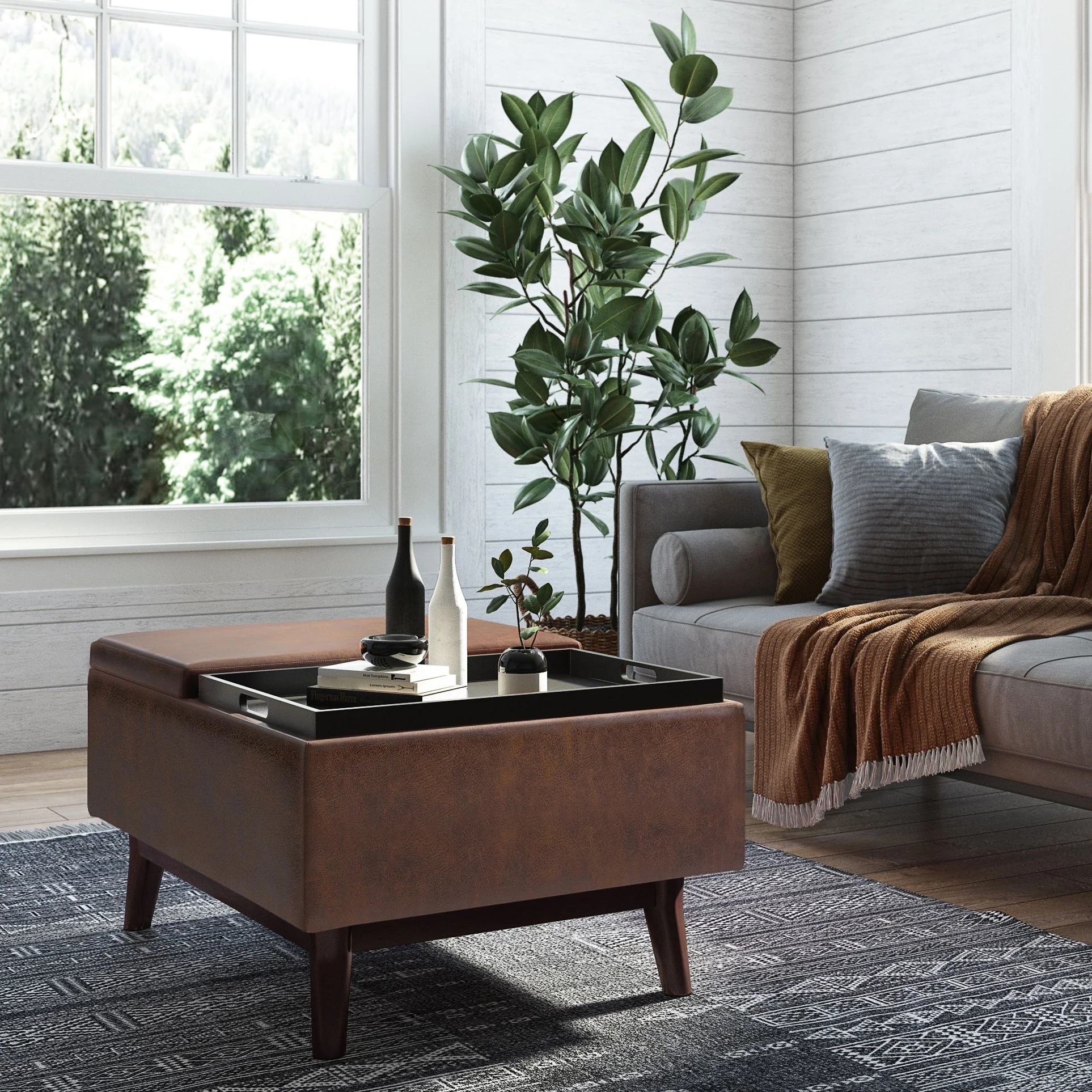 Owen - Tray Top Small Coffee Table Upholstered Storage Ottoman - Image 17