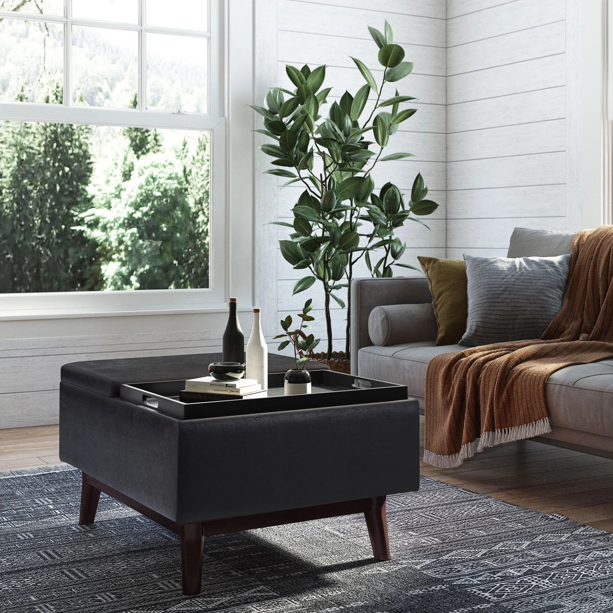 Owen - Tray Top Small Coffee Table Upholstered Storage Ottoman - Image 20