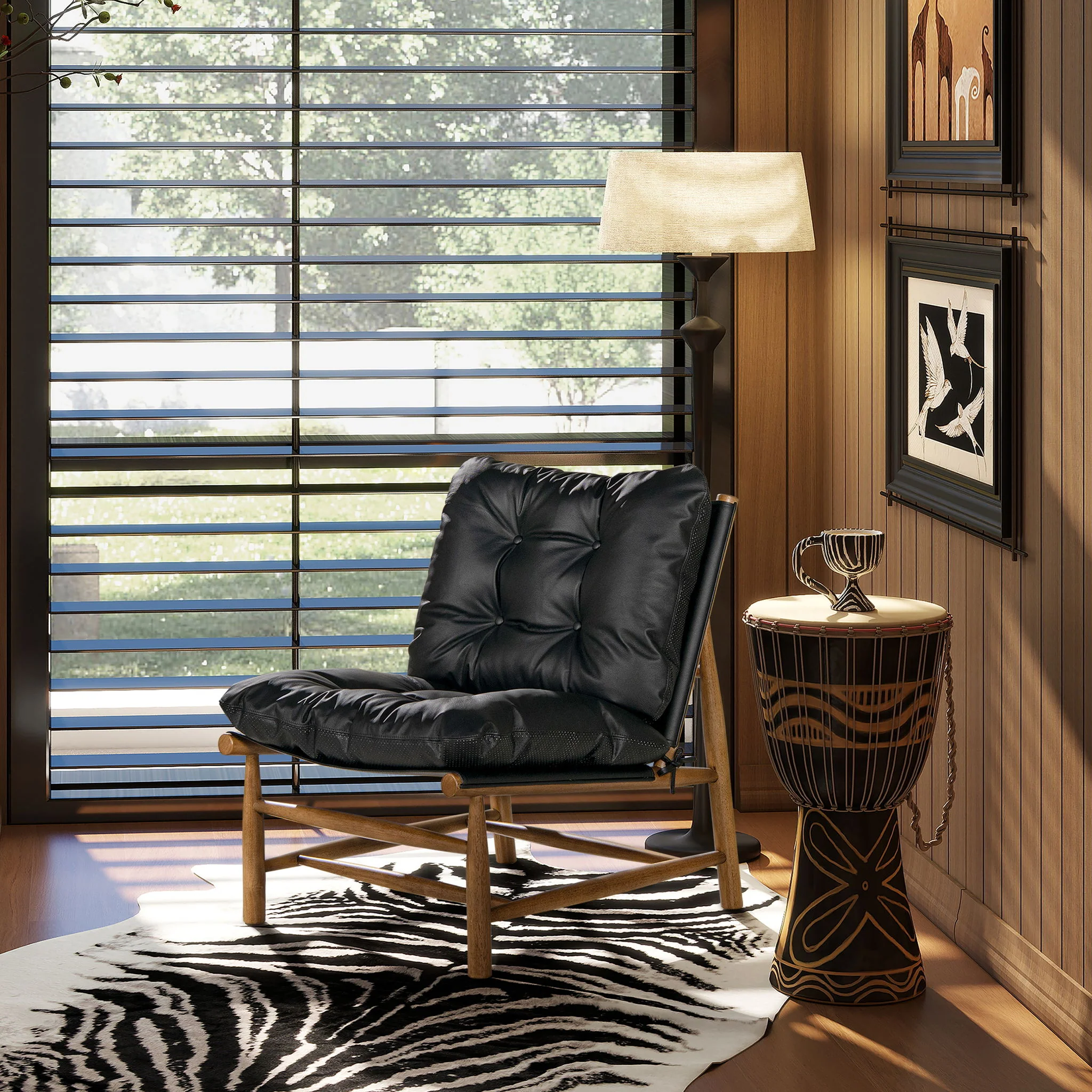 Oxford Leather Mid-Century Modern Accent Chair - Noir Black - Image 9