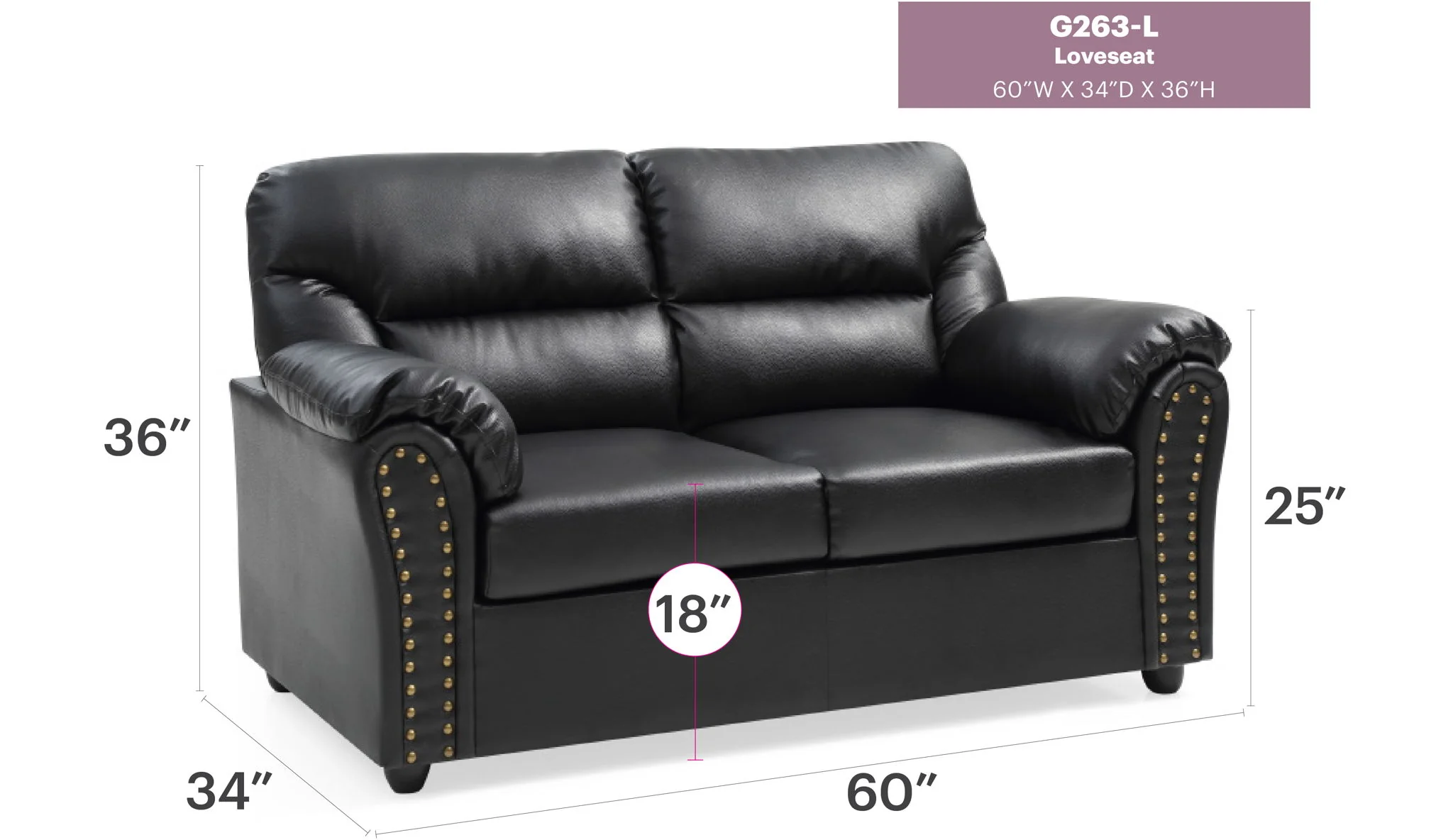 Padded Love Seat For Modern Living - Black - Image 6