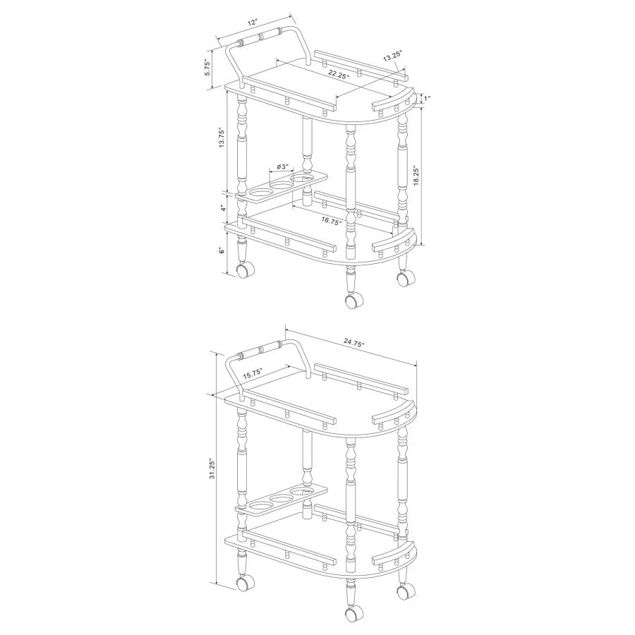 Palmer - 2-Tier Rectangular Wood Bar Cart - Merlot - Image 9