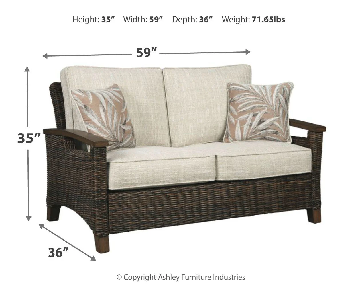 Paradise Trail - Loveseat w/Cushion - Medium Brown - Image 3