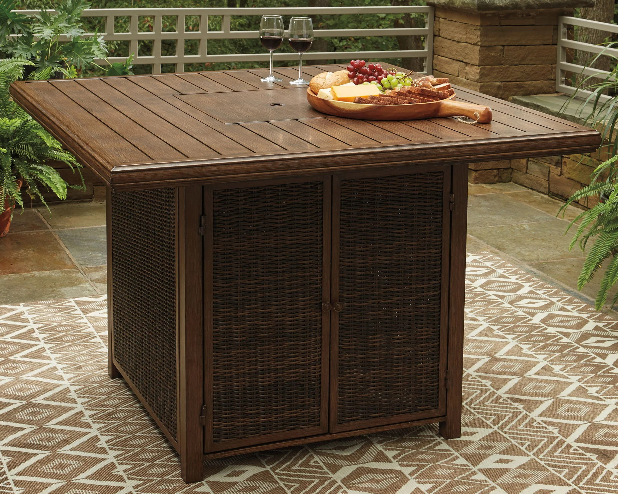Paradise Trail - Square Bar Table w/Fire Pit - Medium Brown - Image 12