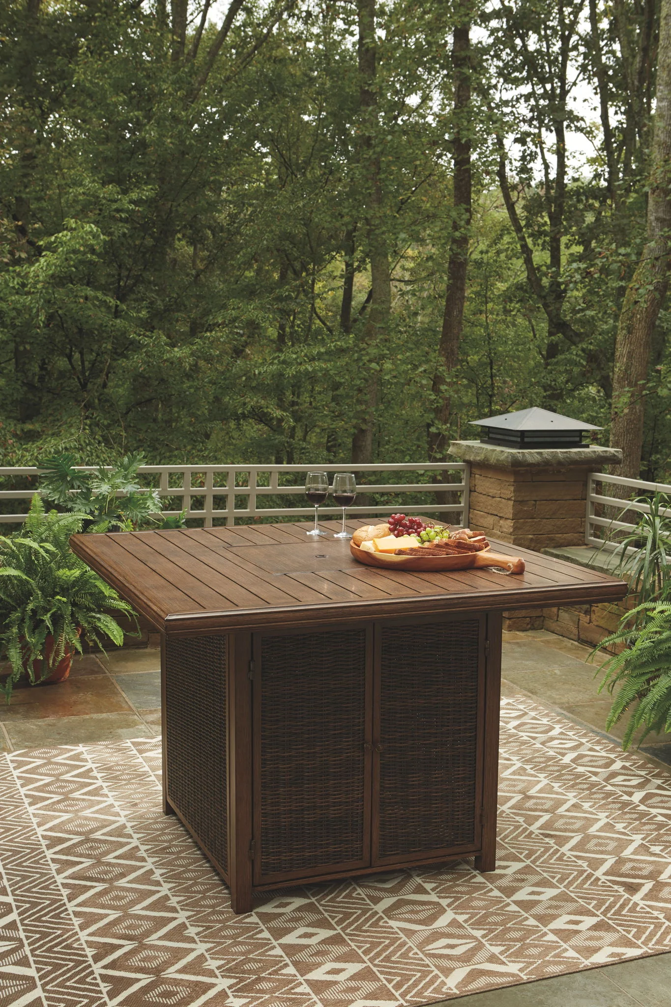 Paradise Trail - Square Bar Table w/Fire Pit - Medium Brown - Image 13