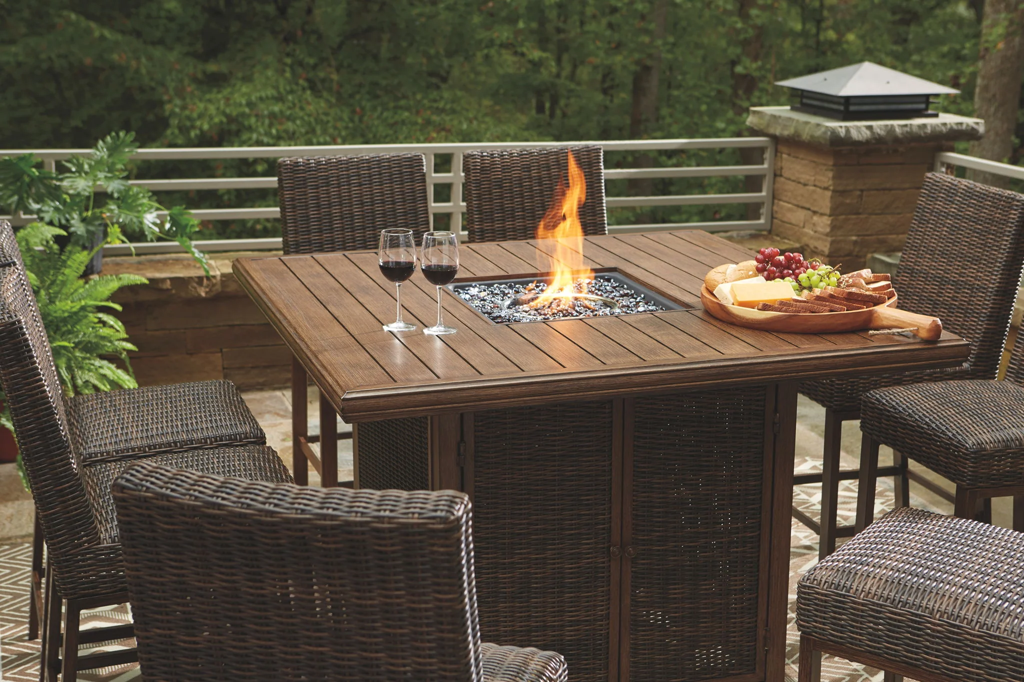 Paradise Trail - Square Bar Table w/Fire Pit - Medium Brown - Image 6
