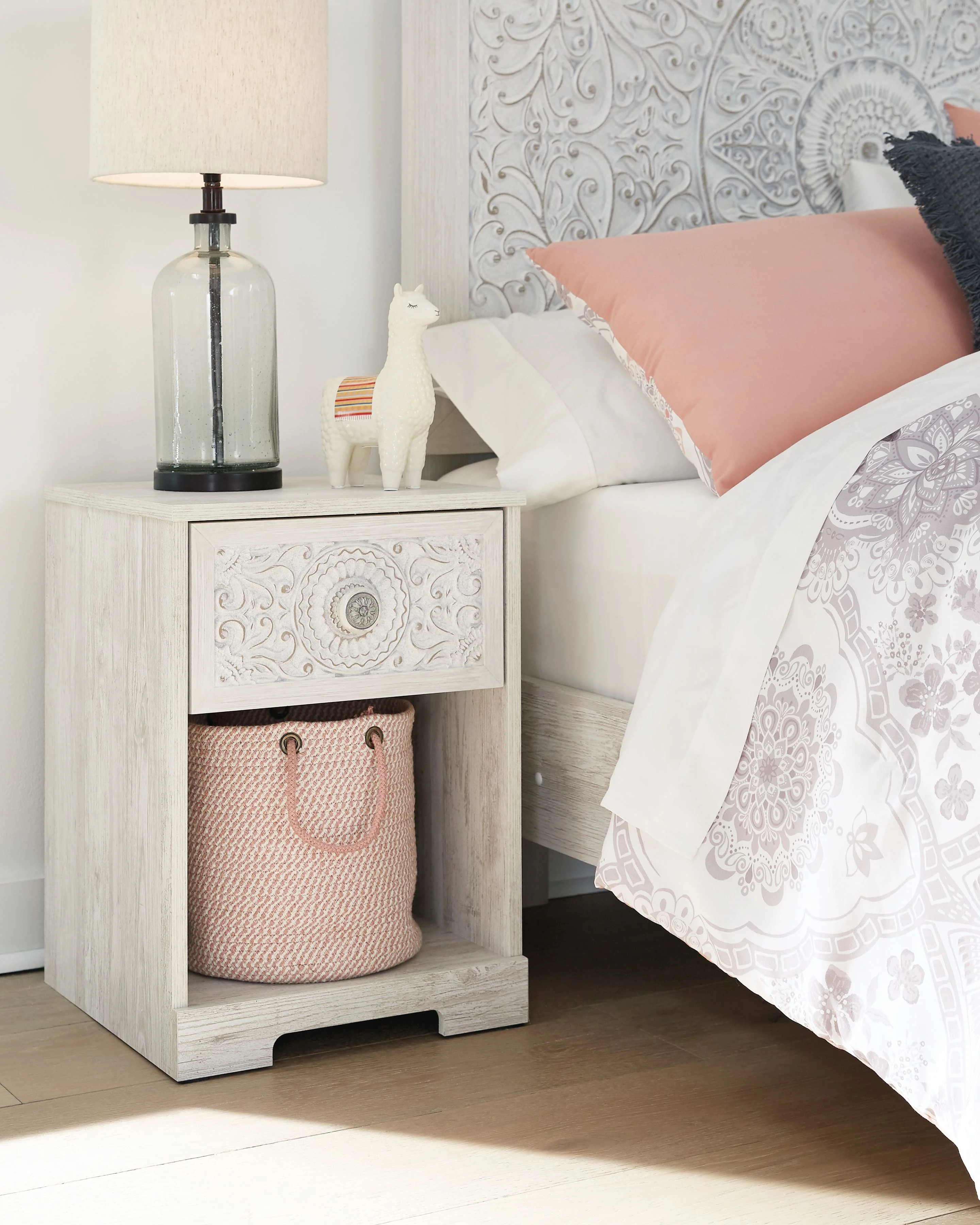 Paxberry - One Drawer Night Stand - Open Cubby - Whitewash - Image 4