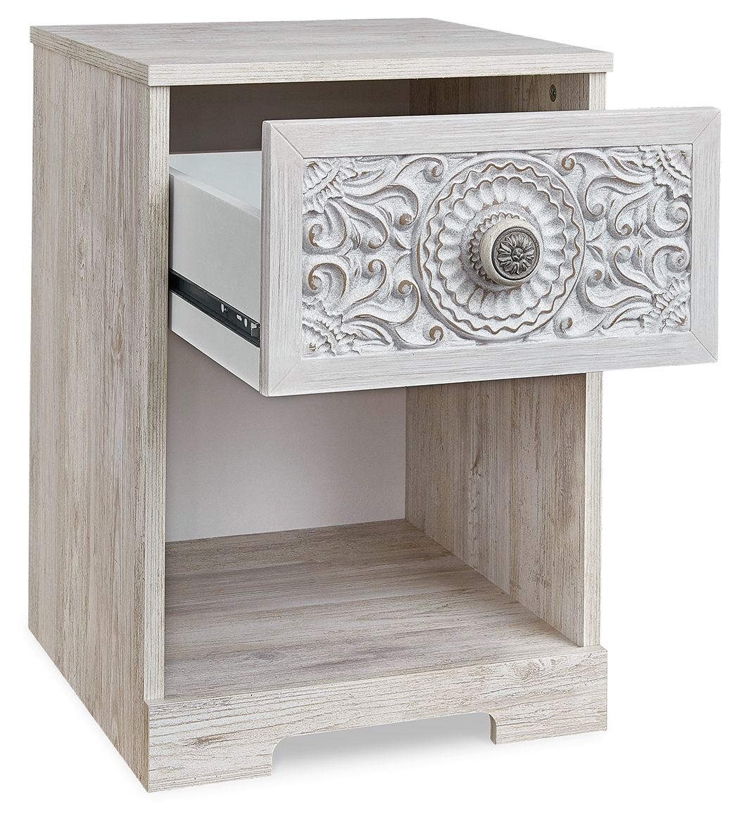 Paxberry - One Drawer Night Stand - Open Cubby - Whitewash - Image 5