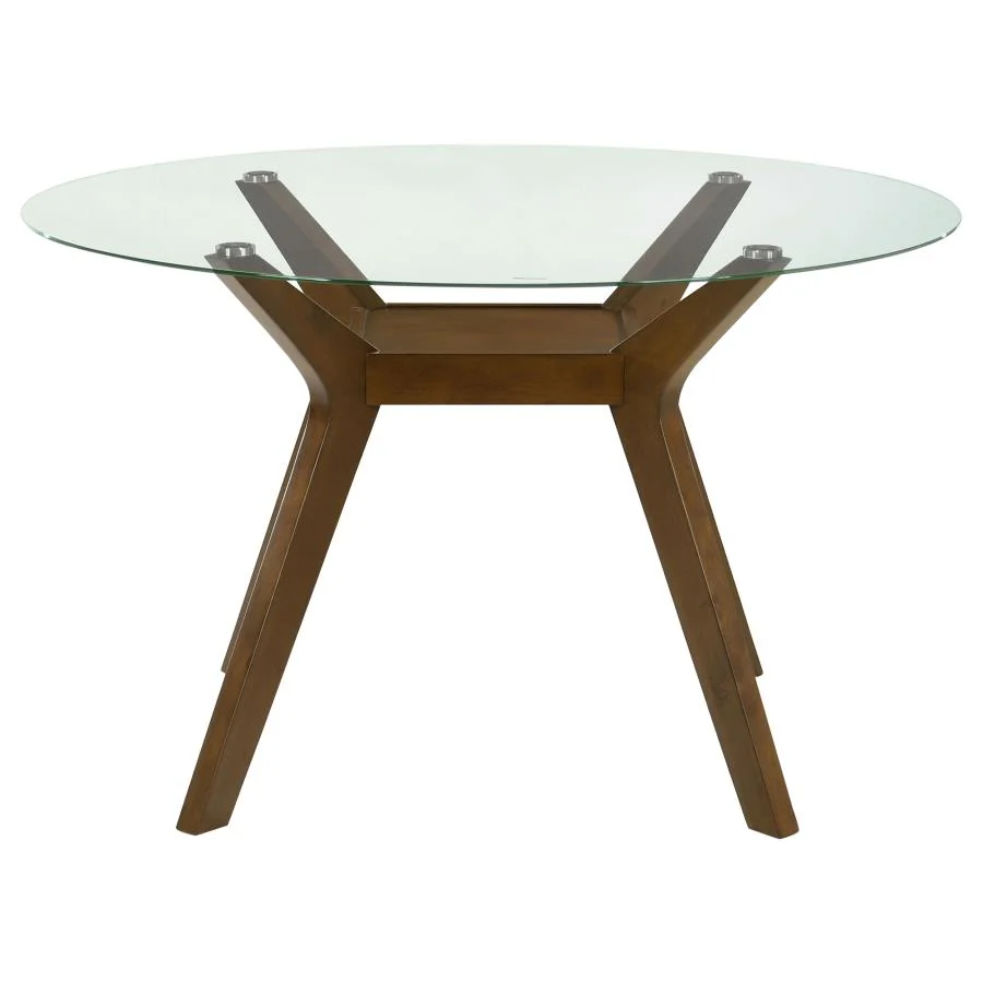 Paxton - Round Glass Top Wood Dining Table - Nutmeg - Image 3